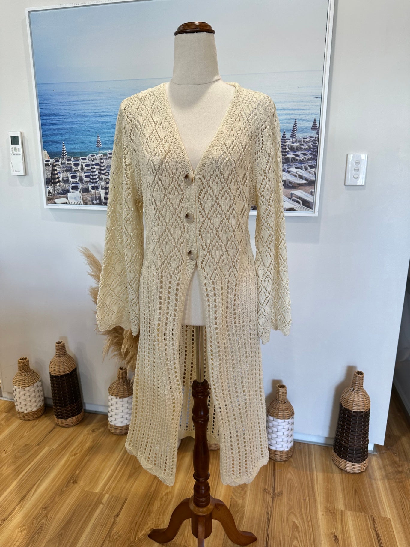 Bohemian Longline Cardigan - Medium - Cream