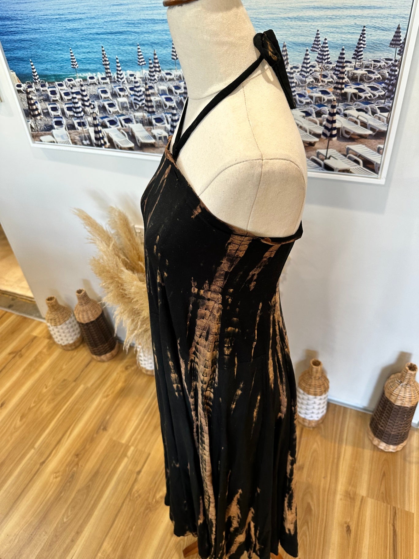 [SALE] Mariposa Dress - Small - Black with brown tie-dye pattern