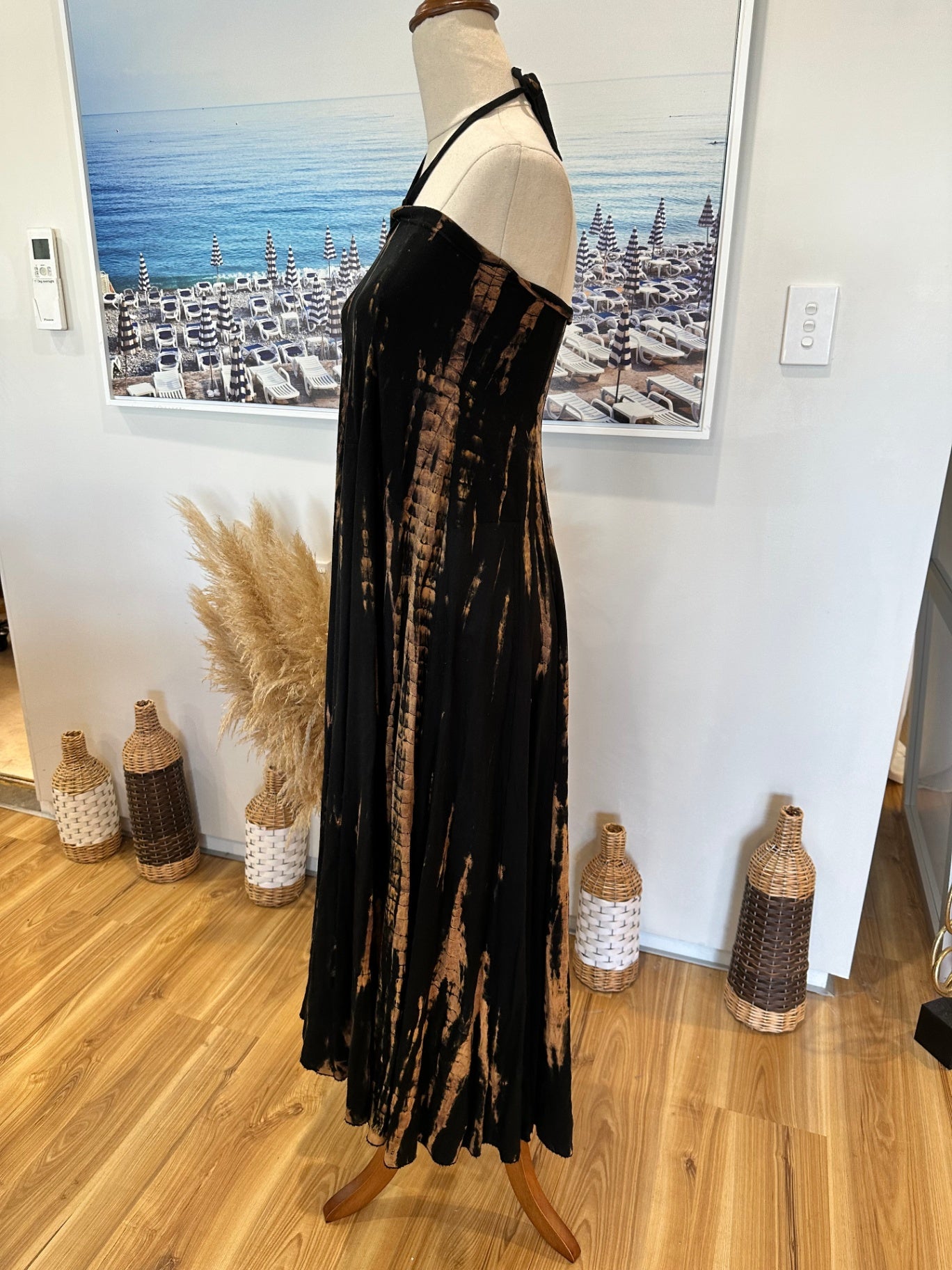 [SALE] Mariposa Dress - Small - Black with brown tie-dye pattern