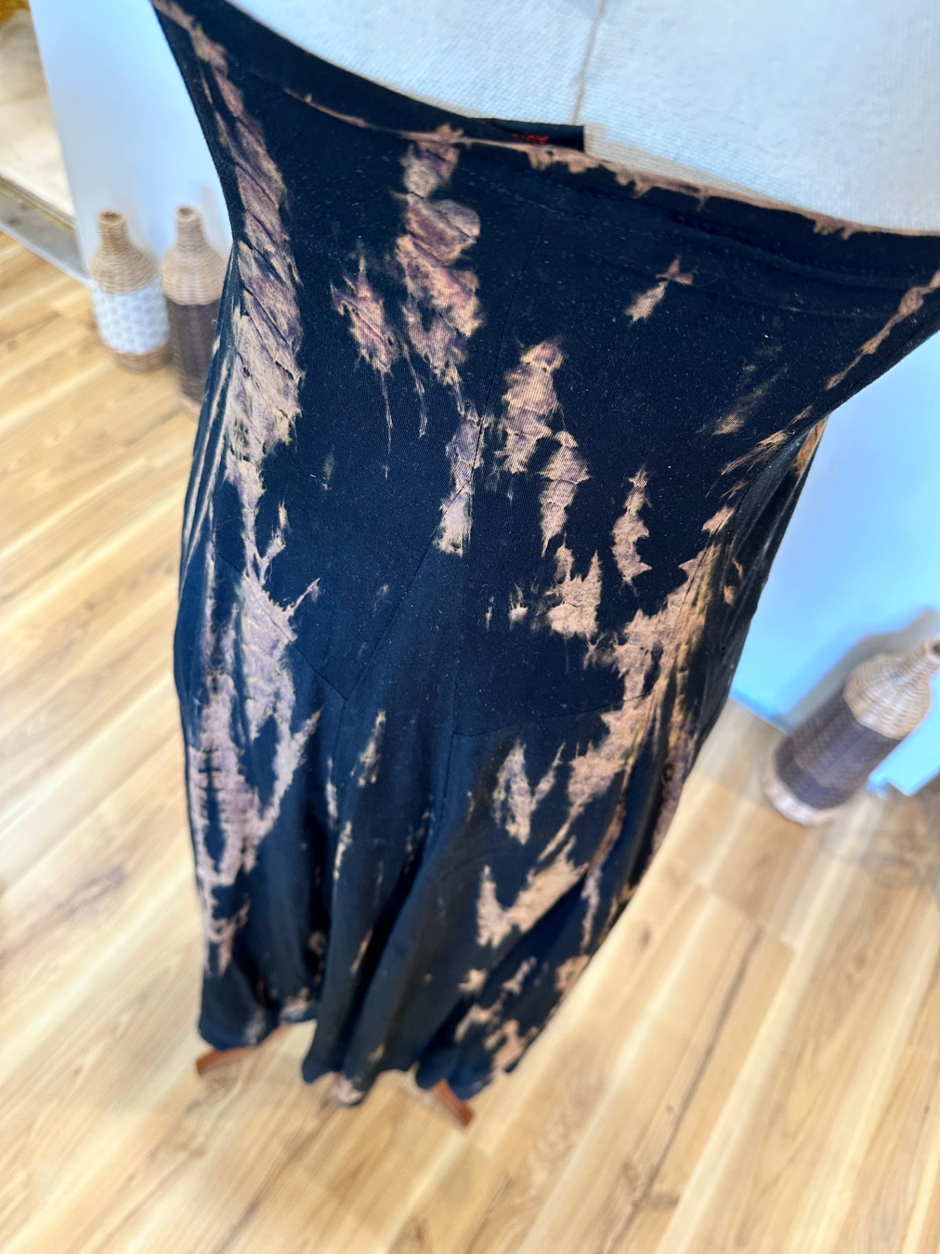 [SALE] Mariposa Dress - Small - Black with brown tie-dye pattern