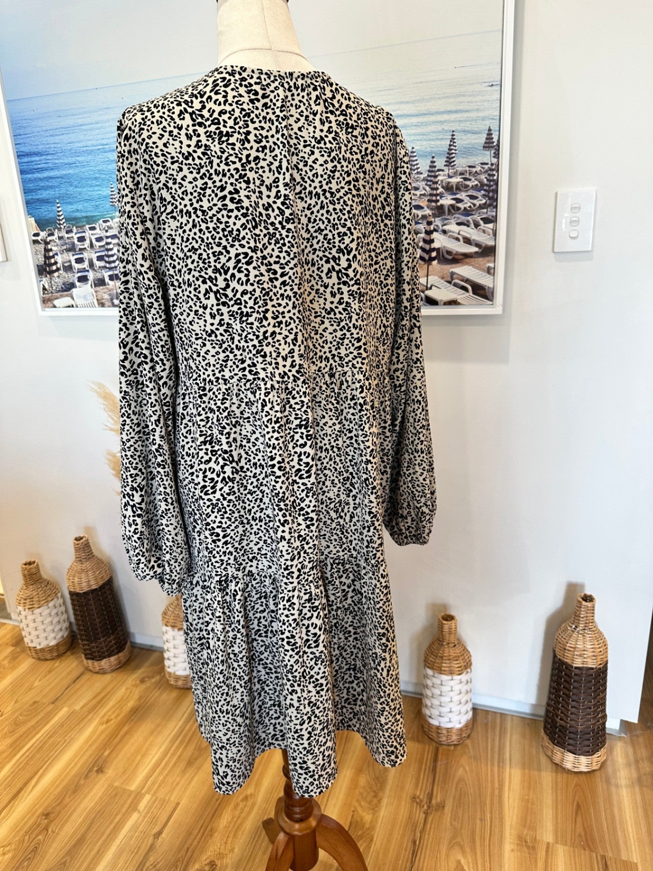 [SALE] Addison Dress - Size 14 - Beige and black leopard print
