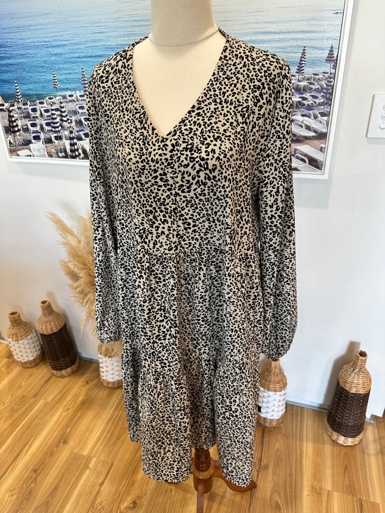 [SALE] Addison Dress - Size 14 - Beige and black leopard print
