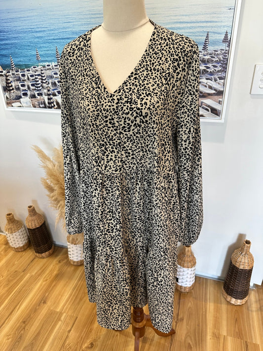[SALE] Addison Dress - Size 14 - Beige and black leopard print