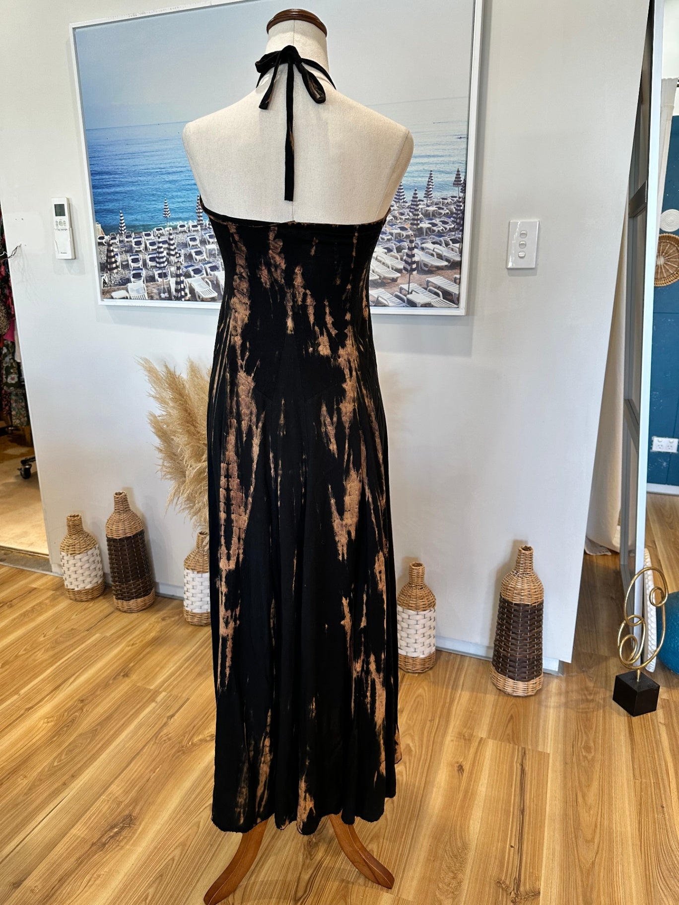 [SALE] Mariposa Dress - Small - Black with brown tie-dye pattern