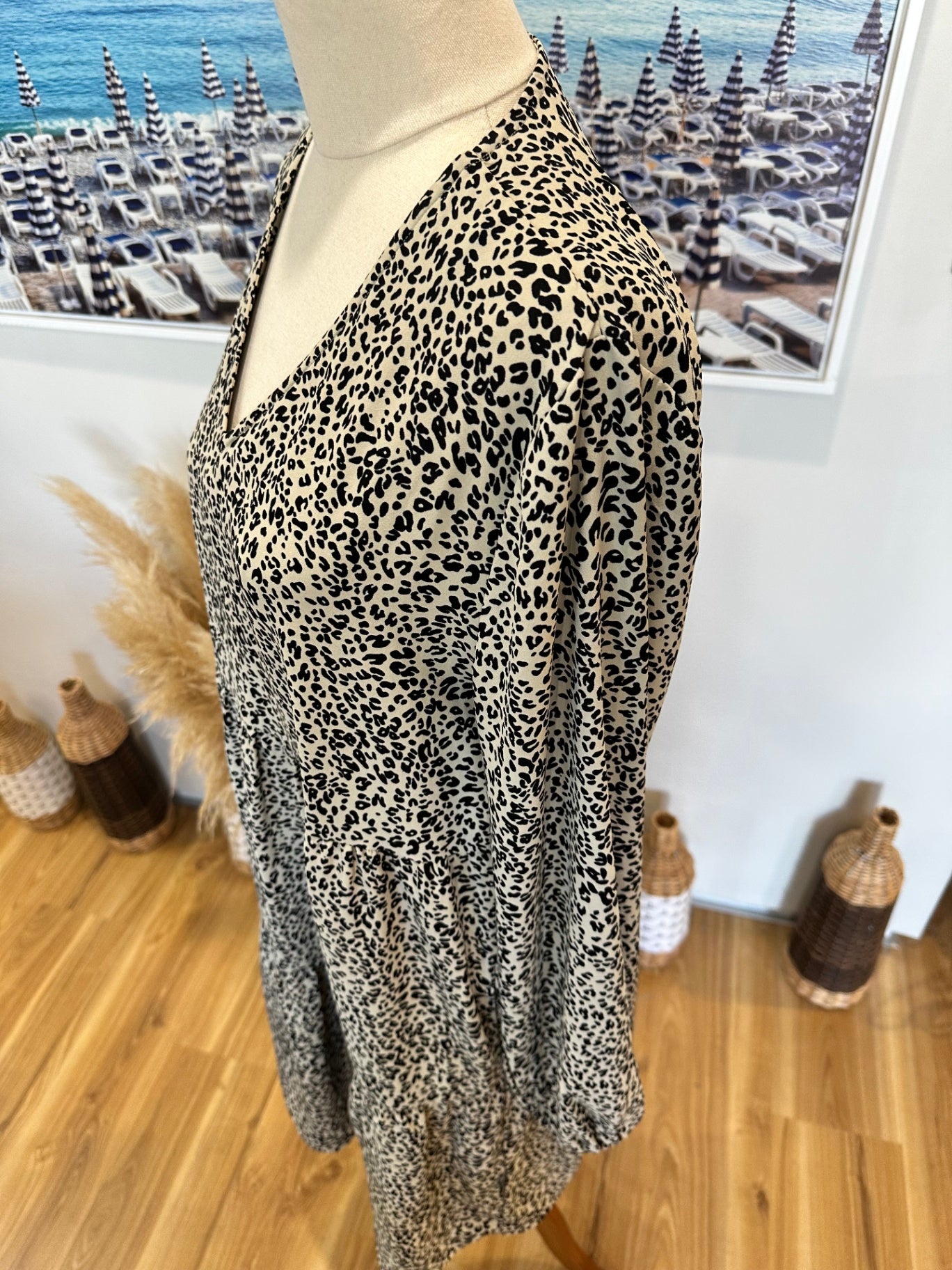 [SALE] Addison Dress - Size 14 - Beige and black leopard print