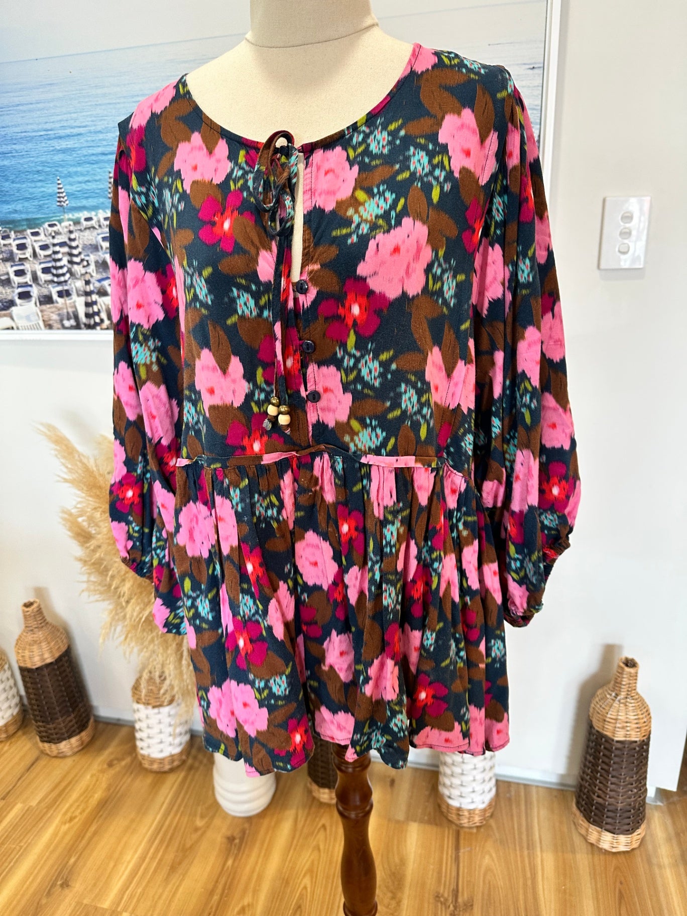 [SALE] Sunday Boho - Bohemian Blouse - Large - Pink, red, brown, blue, green)