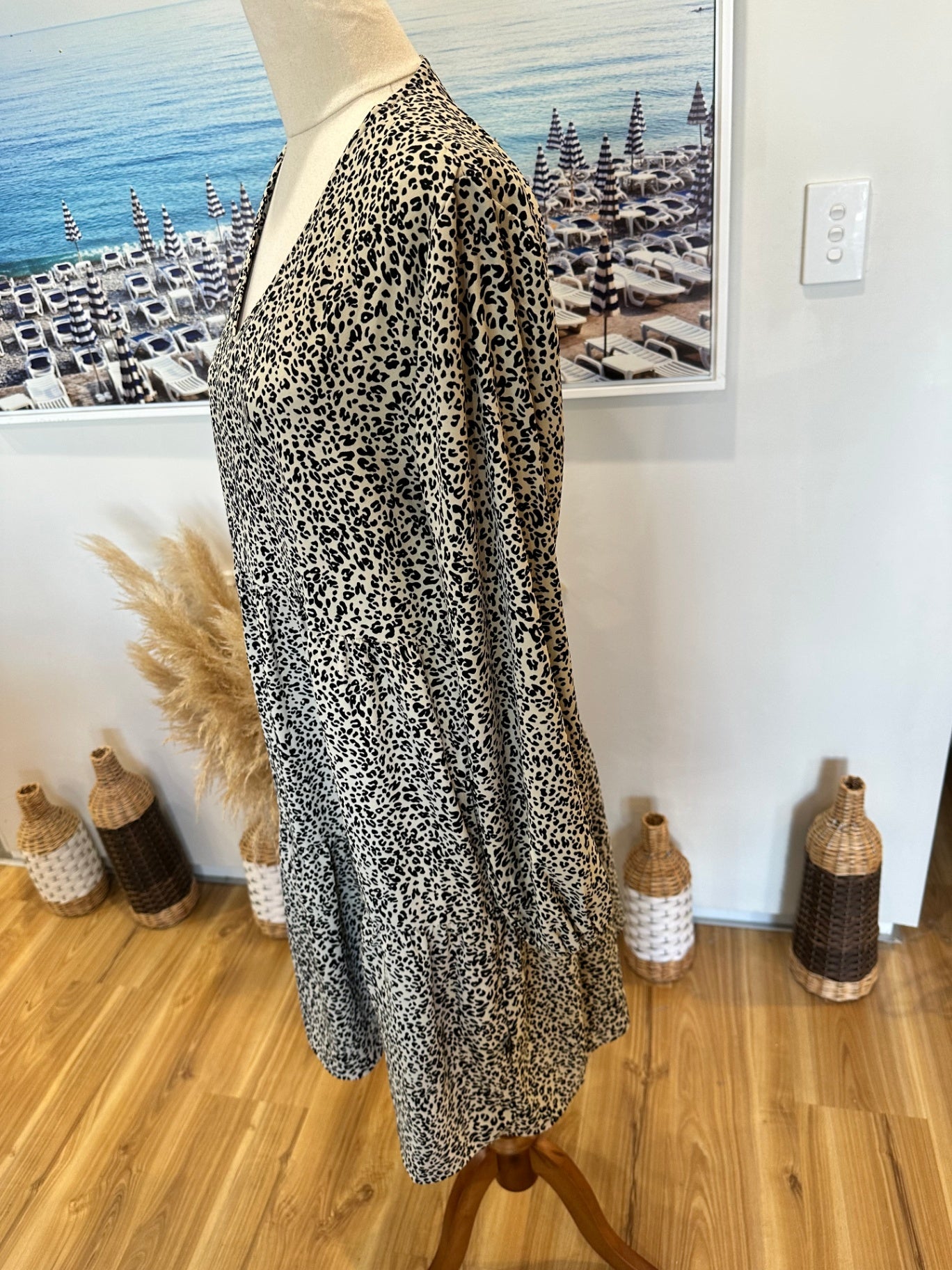 [SALE] Addison Dress - Size 14 - Beige and black leopard print