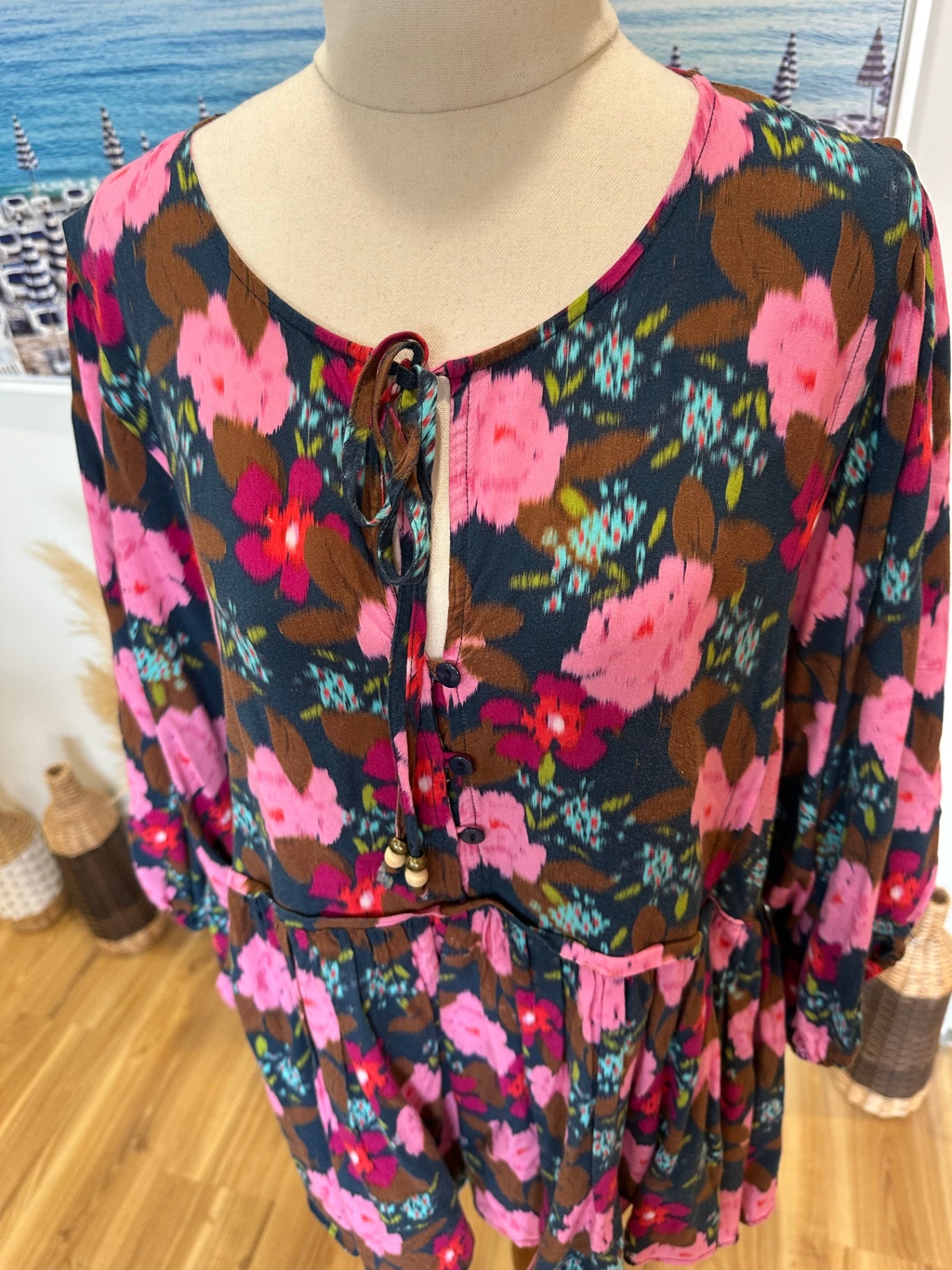 [SALE] Sunday Boho - Bohemian Blouse - Large - Pink, red, brown, blue, green)