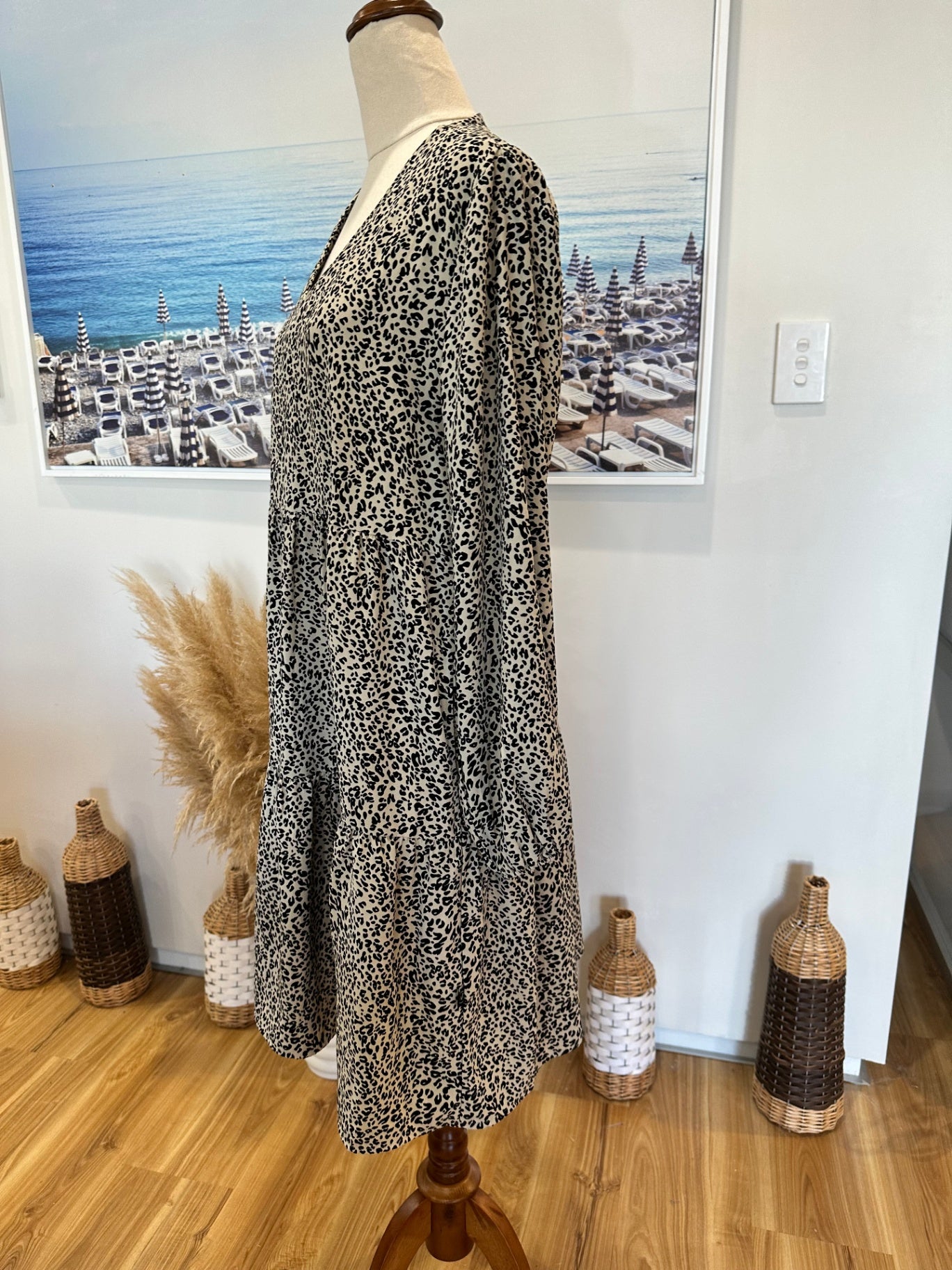 [SALE] Addison Dress - Size 14 - Beige and black leopard print