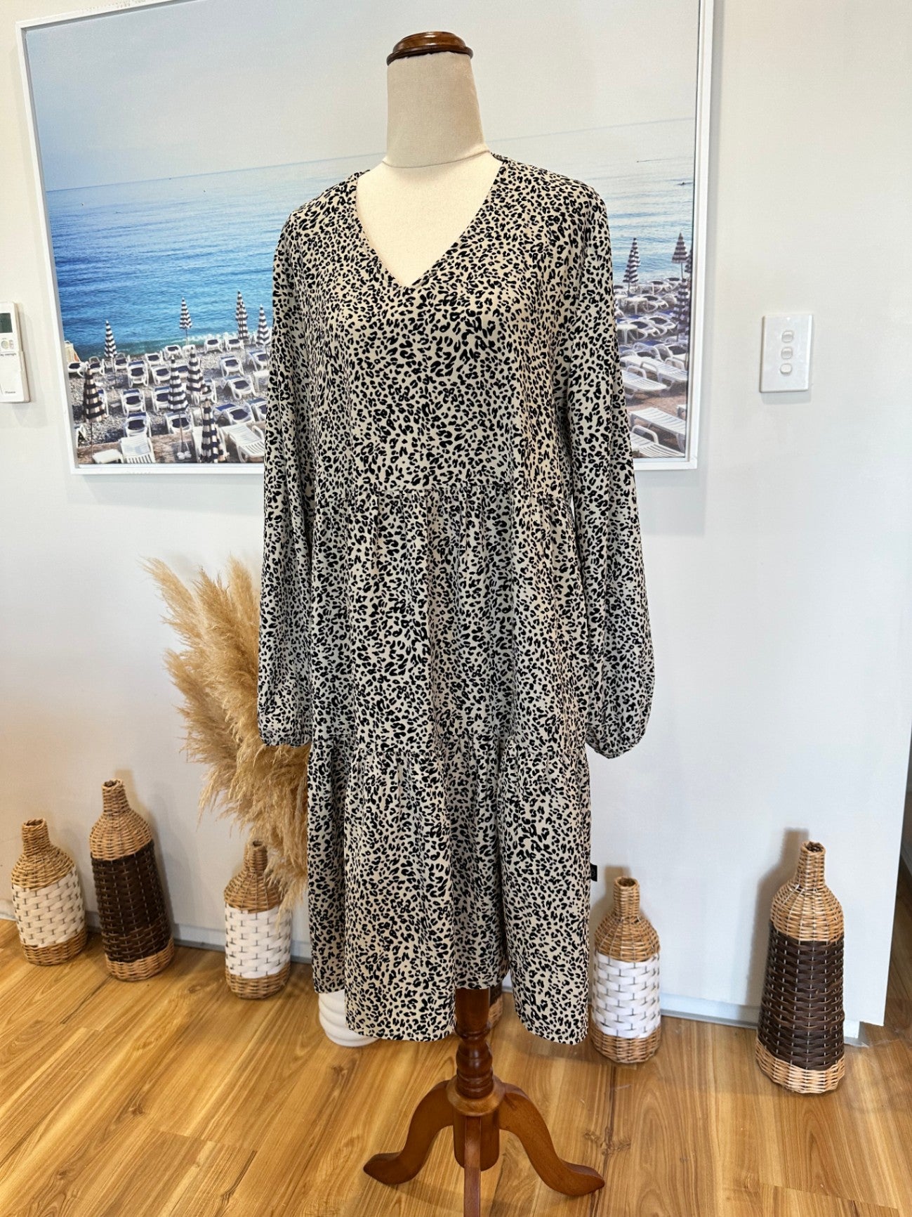 [SALE] Addison Dress - Size 14 - Beige and black leopard print