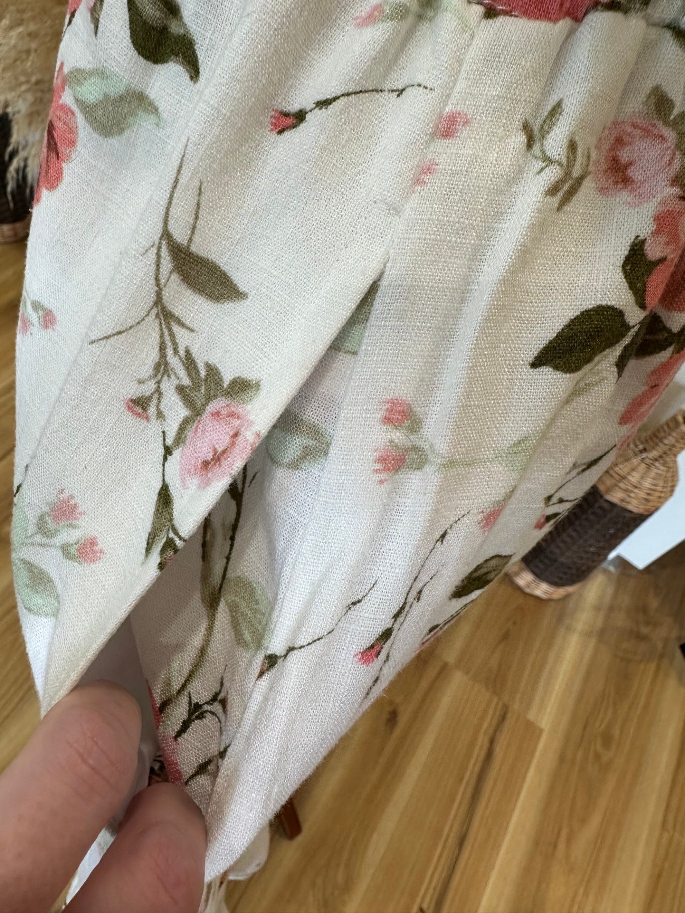 Linen blend Skirt - Size 12 - Cream with pink and green floral pattern