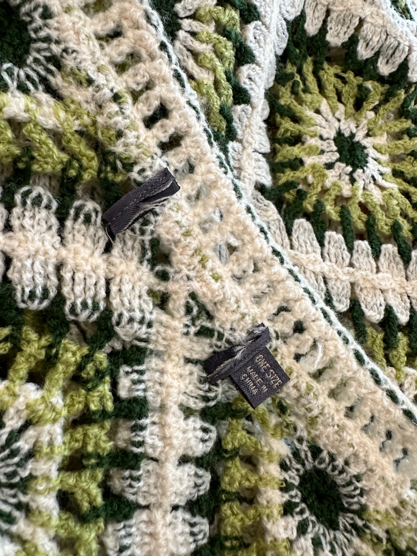 Crochet Inspired - Cropped Jumper - Small / Medium - Cream, Green, Black