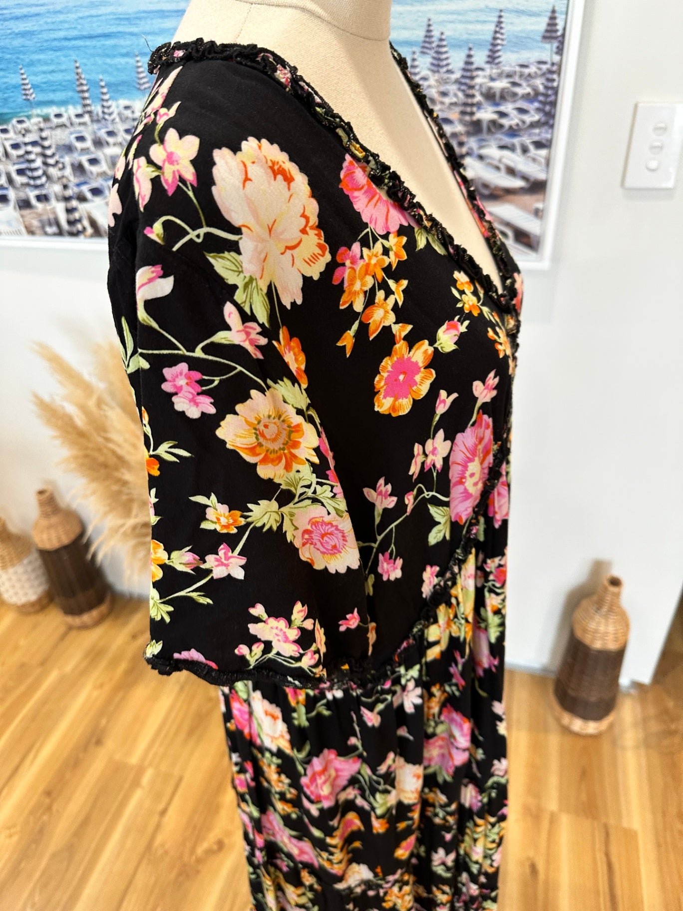 Zen Garden - Maxi Dress - Medium - Black w Florals