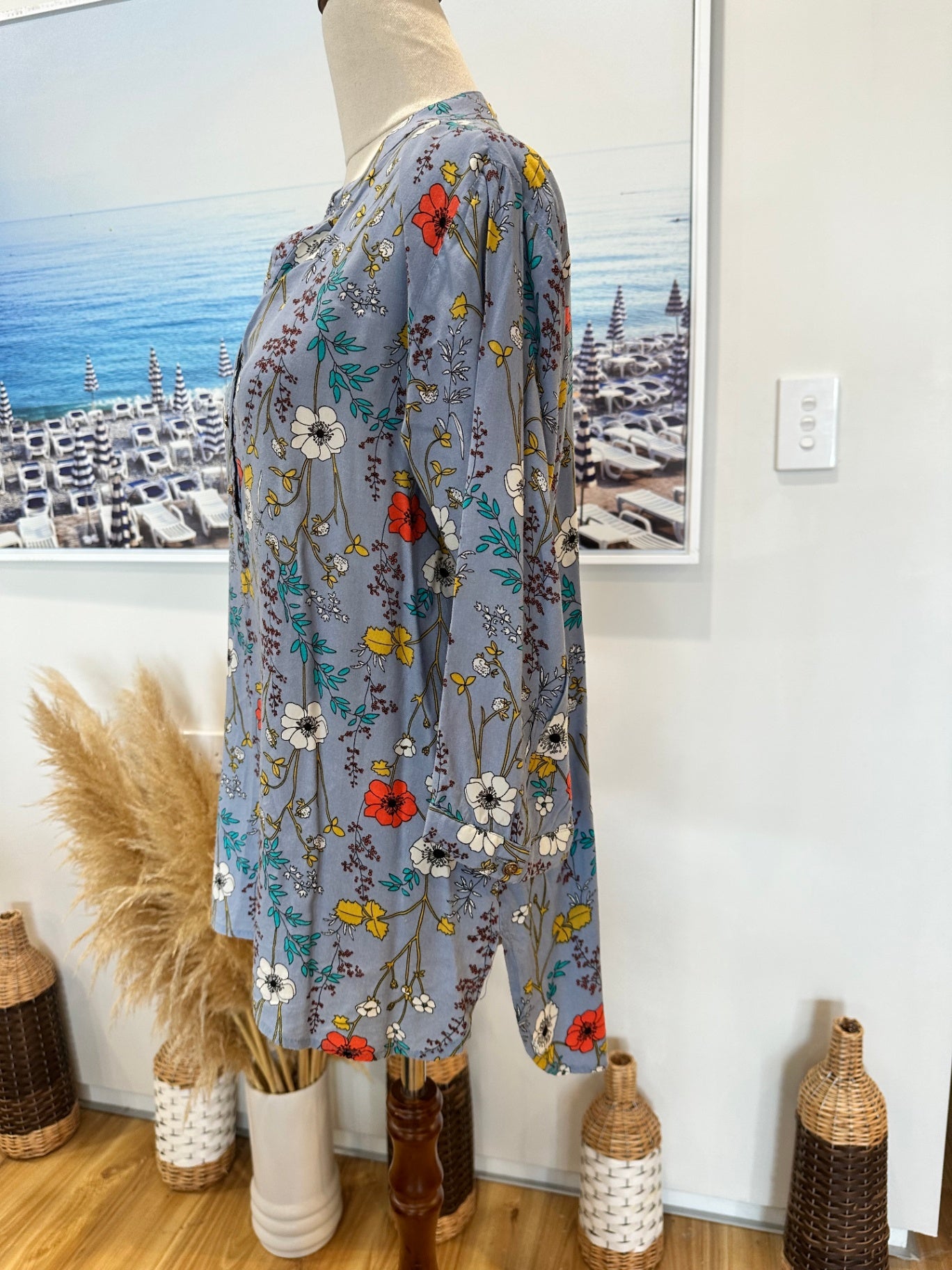 Pioneer - Bohemian Blouse - Small / Medium - Light blue with floral