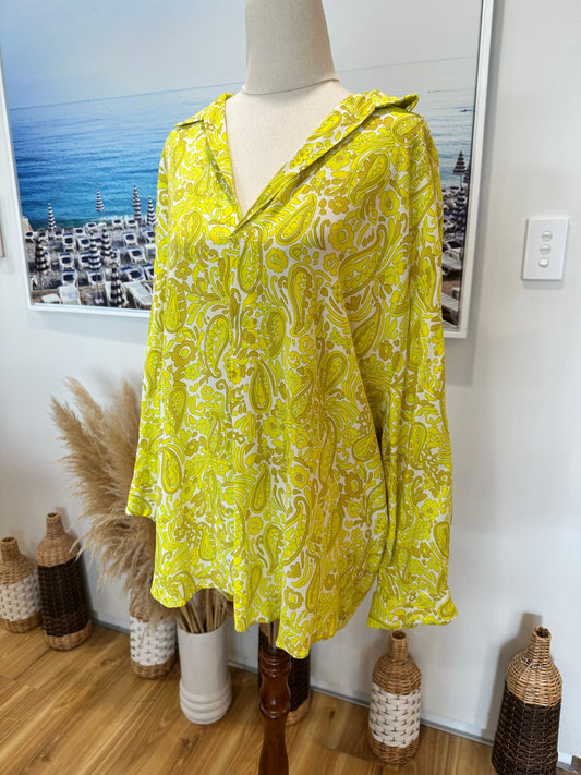 Zara - Bohemian Blouse - Large - Yellow and white