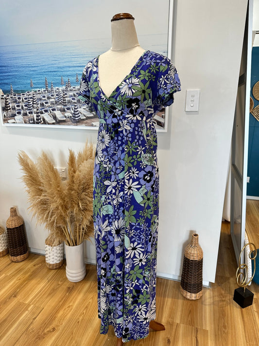 Faithful + True - Maxi Dress - Size 10 - Blue / Green Florals