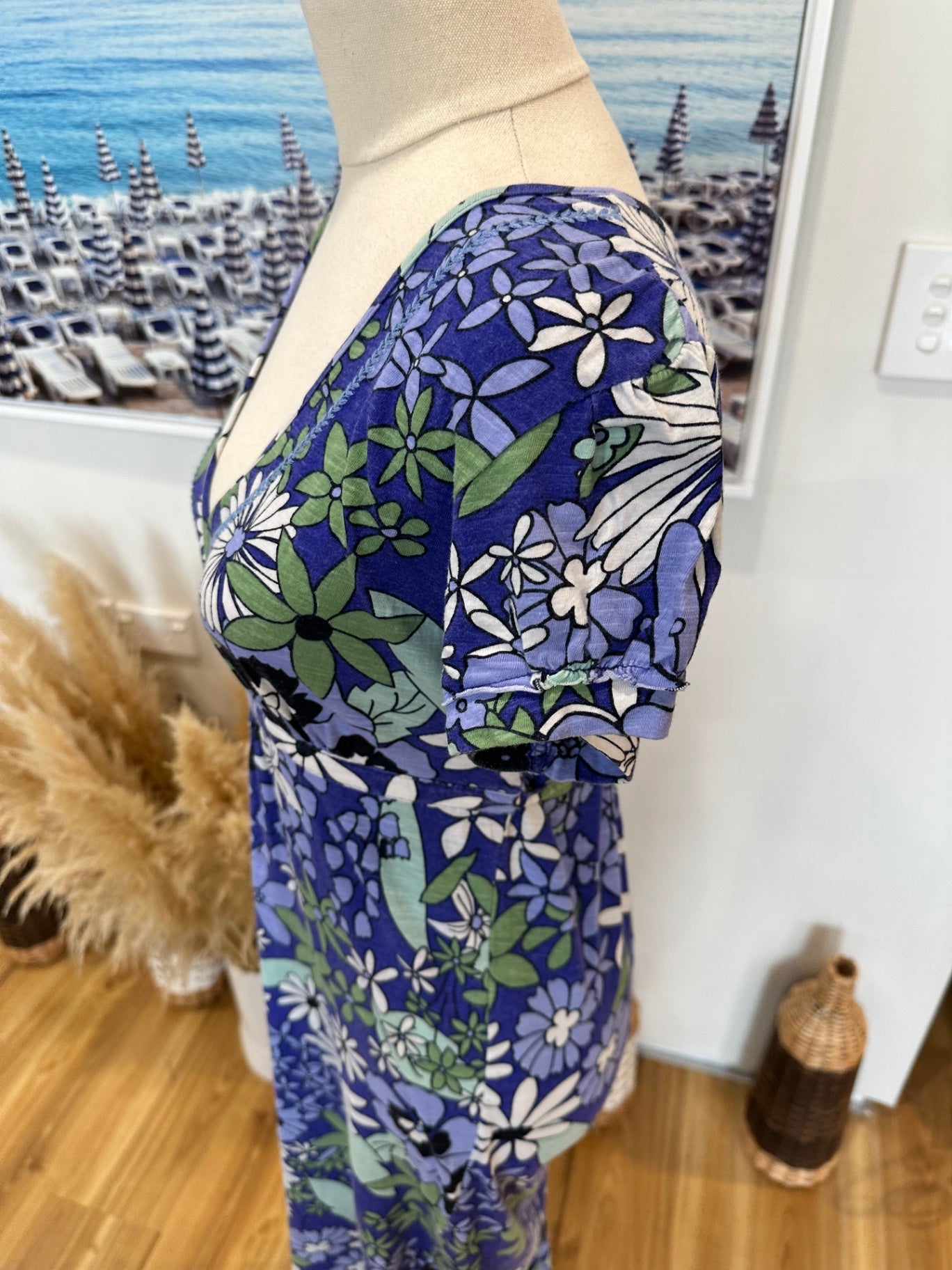 Faithful + True - Maxi Dress - Size 10 - Blue / Green Florals