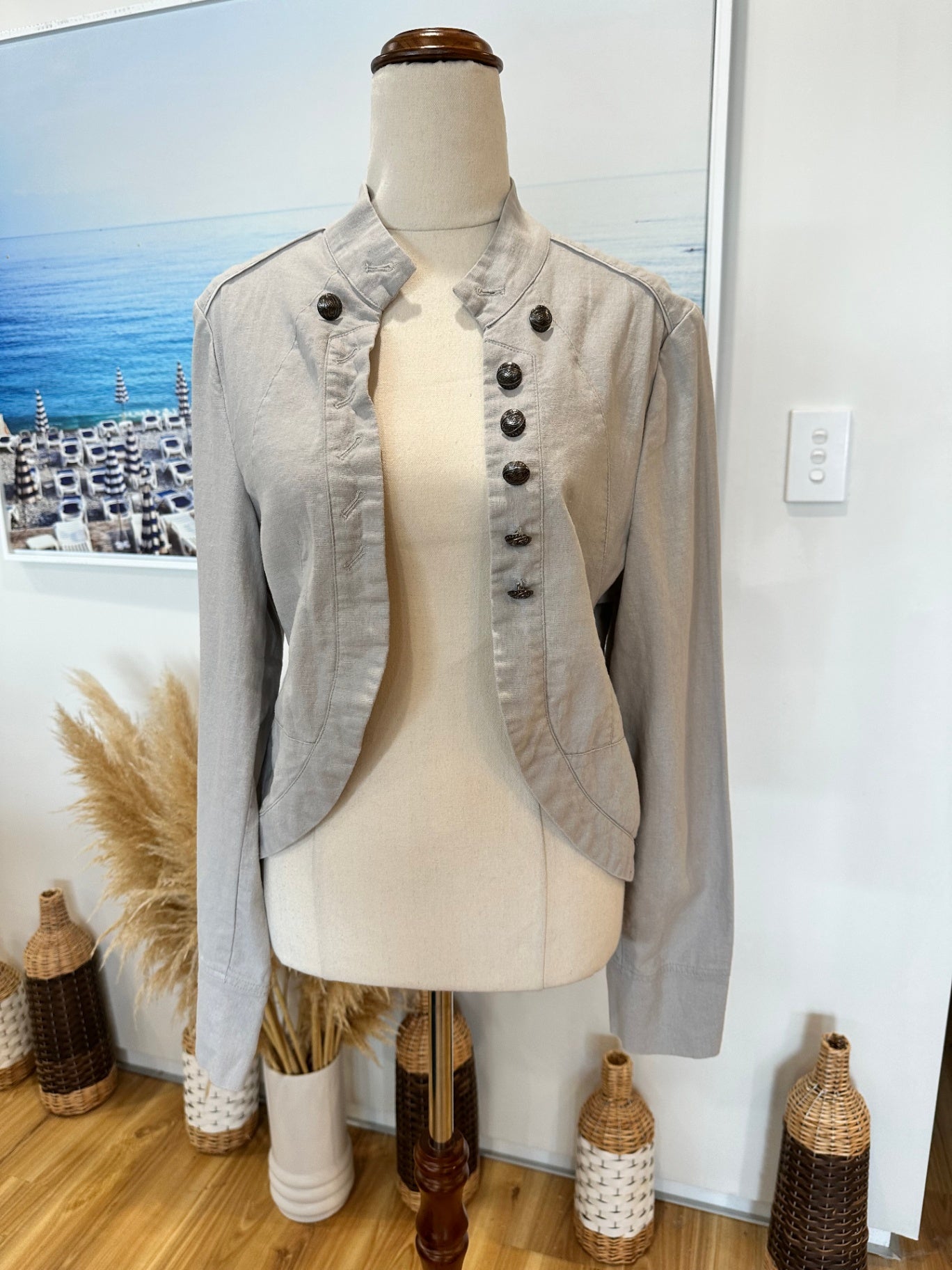 Emerge - Linen Blend Jacket - Size 12 - Beige