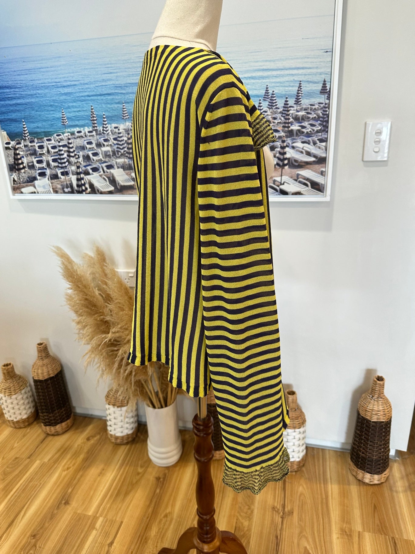 Striped Cardigan Medium / Large Yellow + Grey