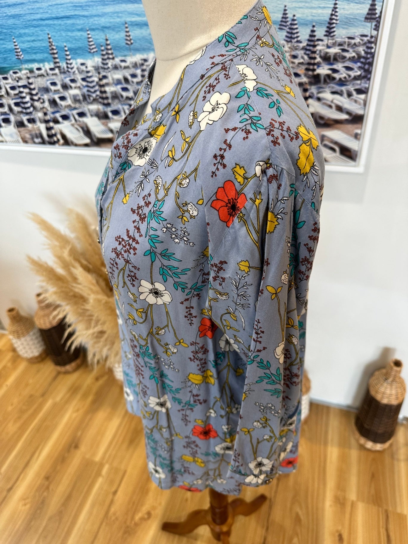 Pioneer - Bohemian Blouse - Small / Medium - Light blue with floral