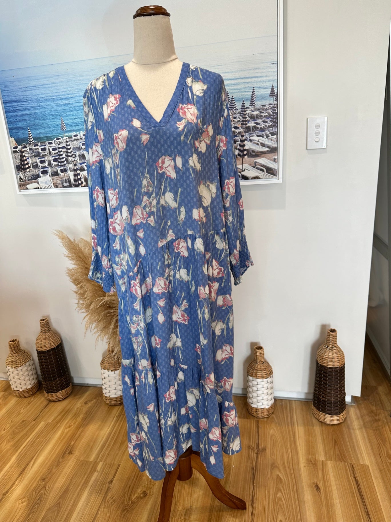 Newport - Bohemian Max Dress - Size 18 - Blue w Florals