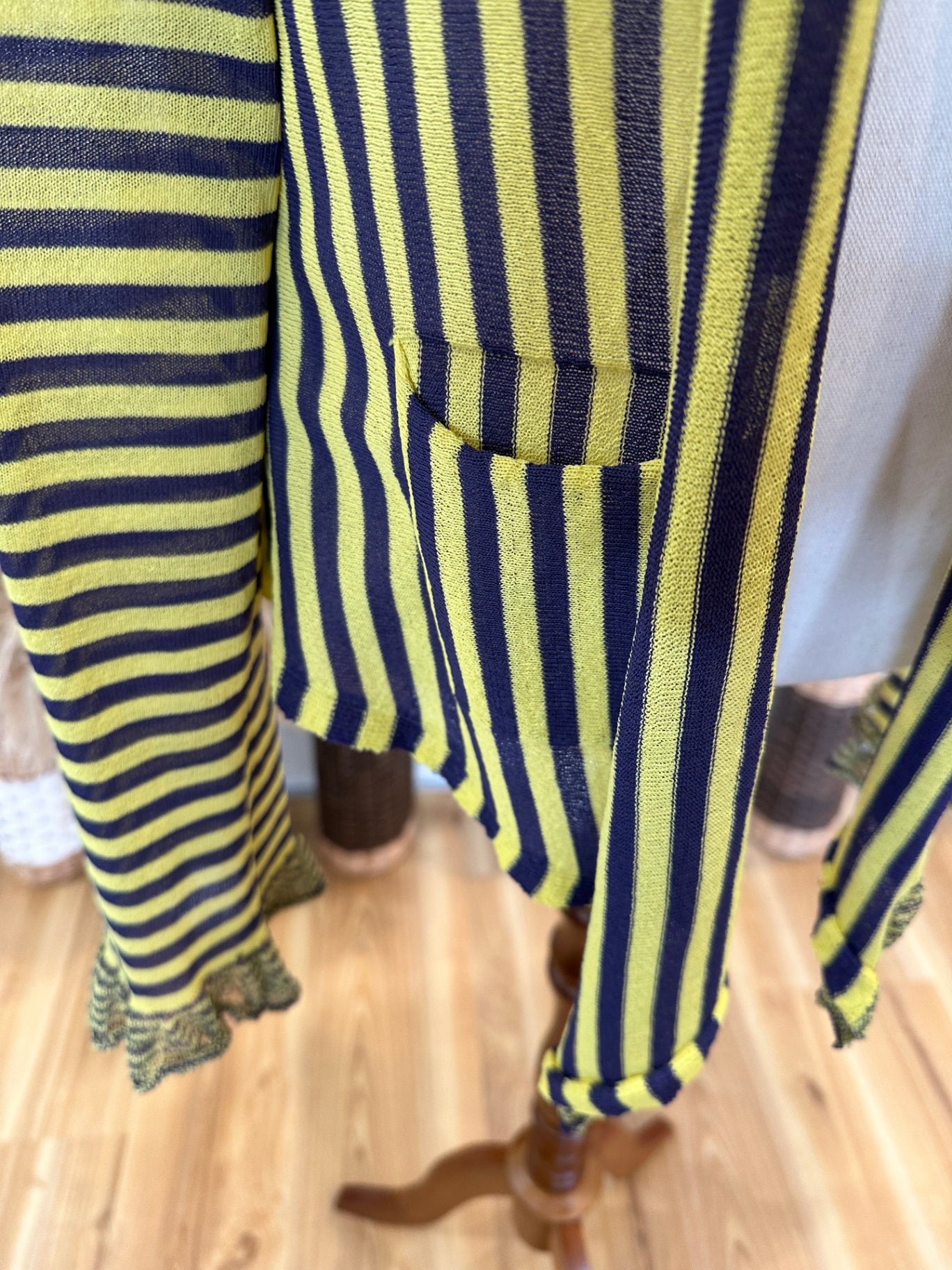 Striped Cardigan Medium / Large Yellow + Grey