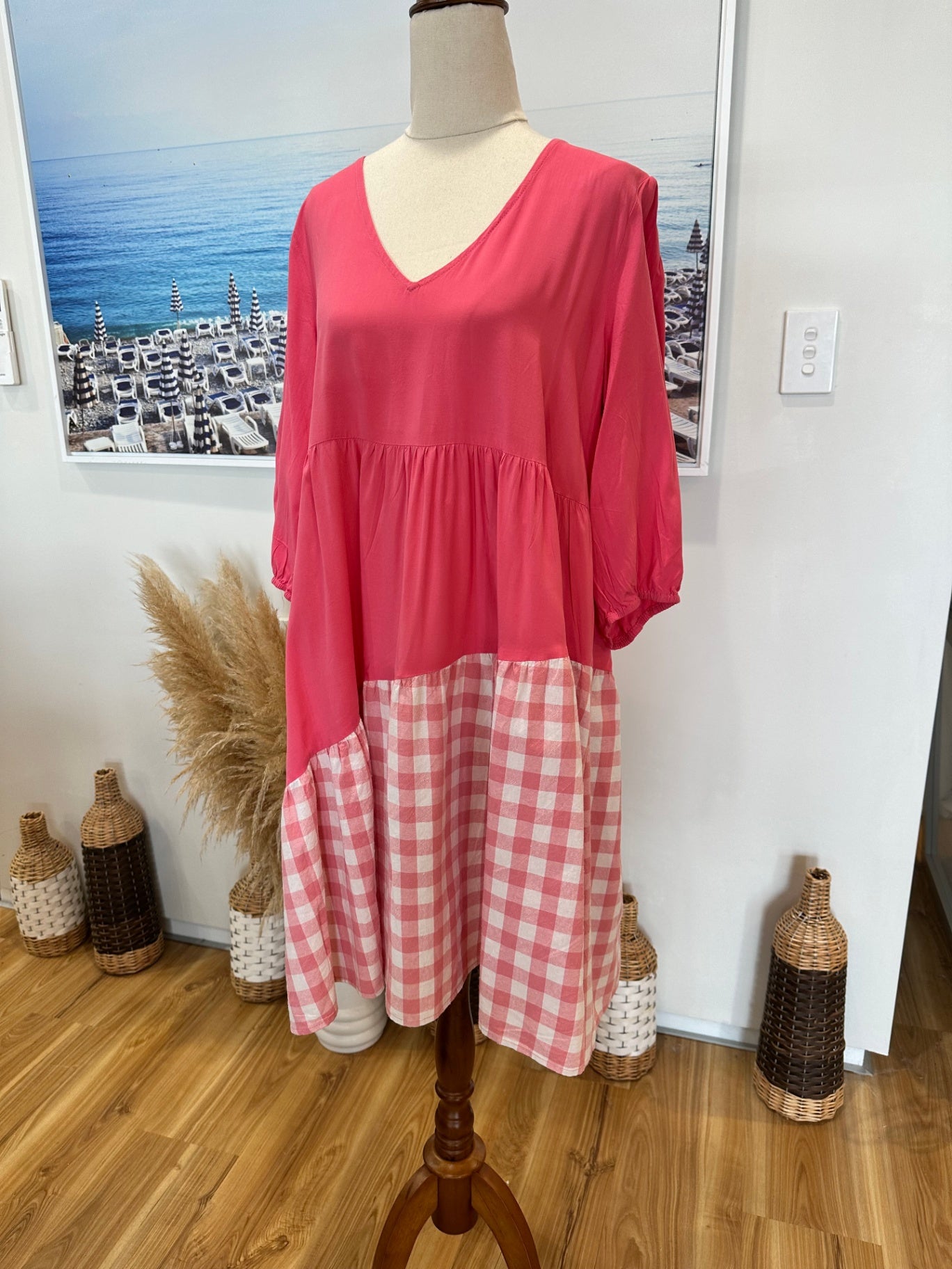 Silver Wishes Dress - Size 12 - Pink + Gingham