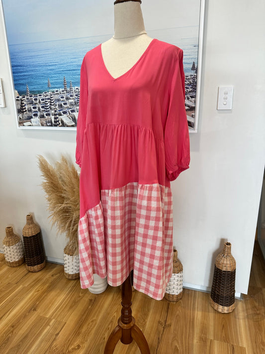 Silver Wishes Dress - Size 12 - Pink + Gingham