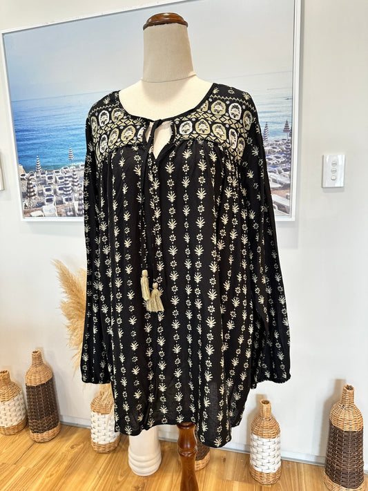 Lazy Beach - Bohemian Top - Large - Black / Taupe