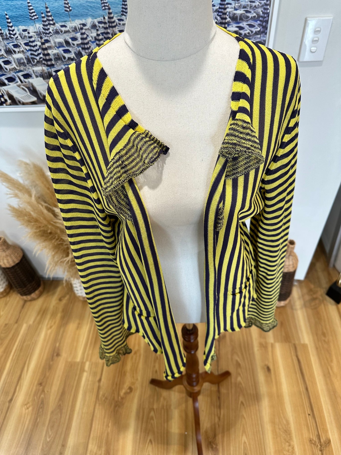 Striped Cardigan Medium / Large Yellow + Grey