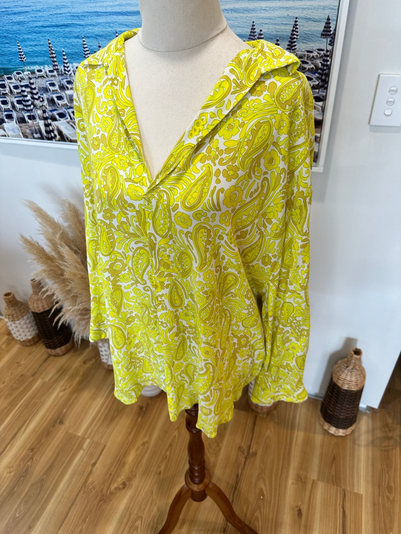 Zara - Bohemian Blouse - Large - Yellow and white