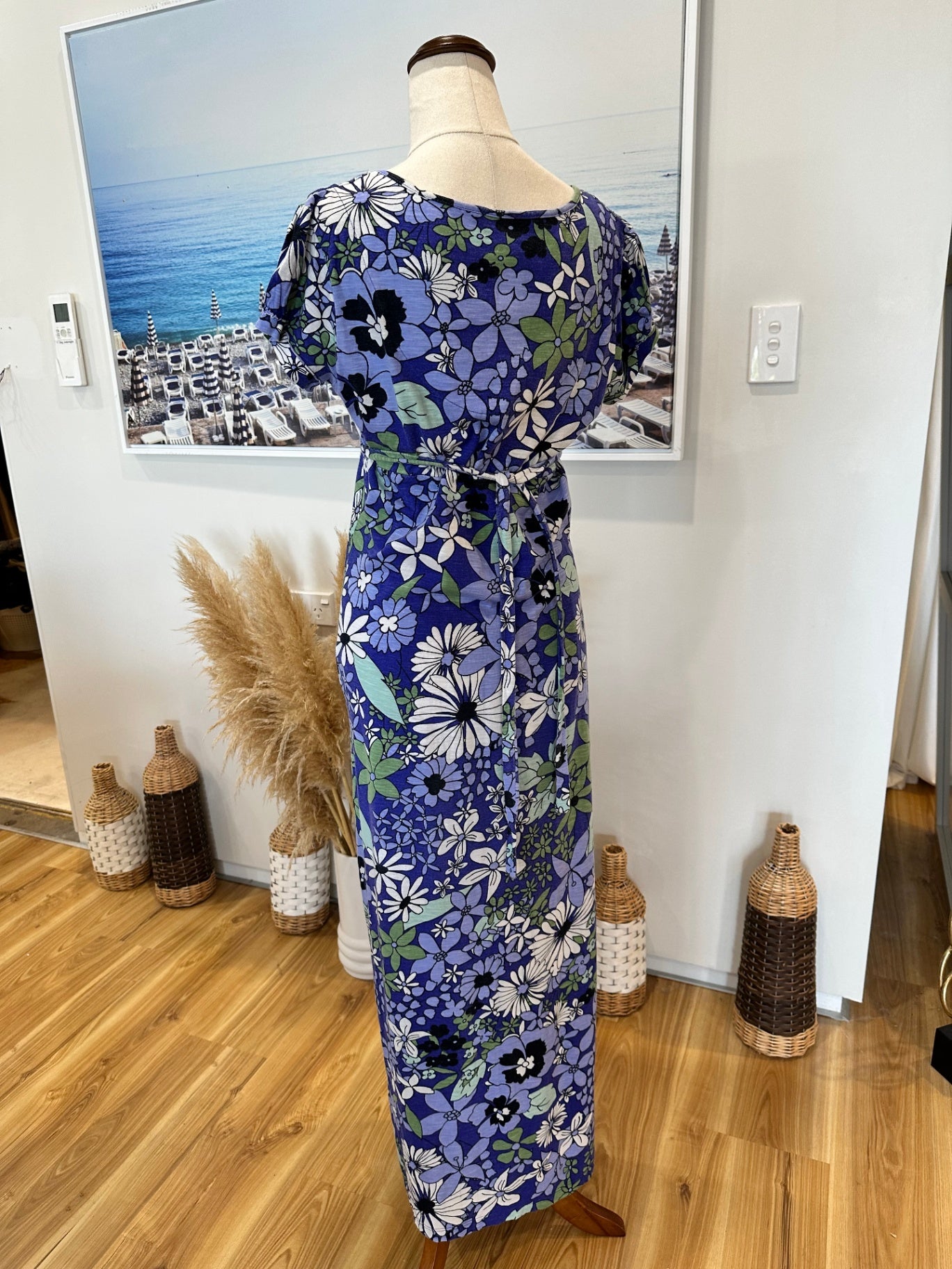 Faithful + True - Maxi Dress - Size 10 - Blue / Green Florals