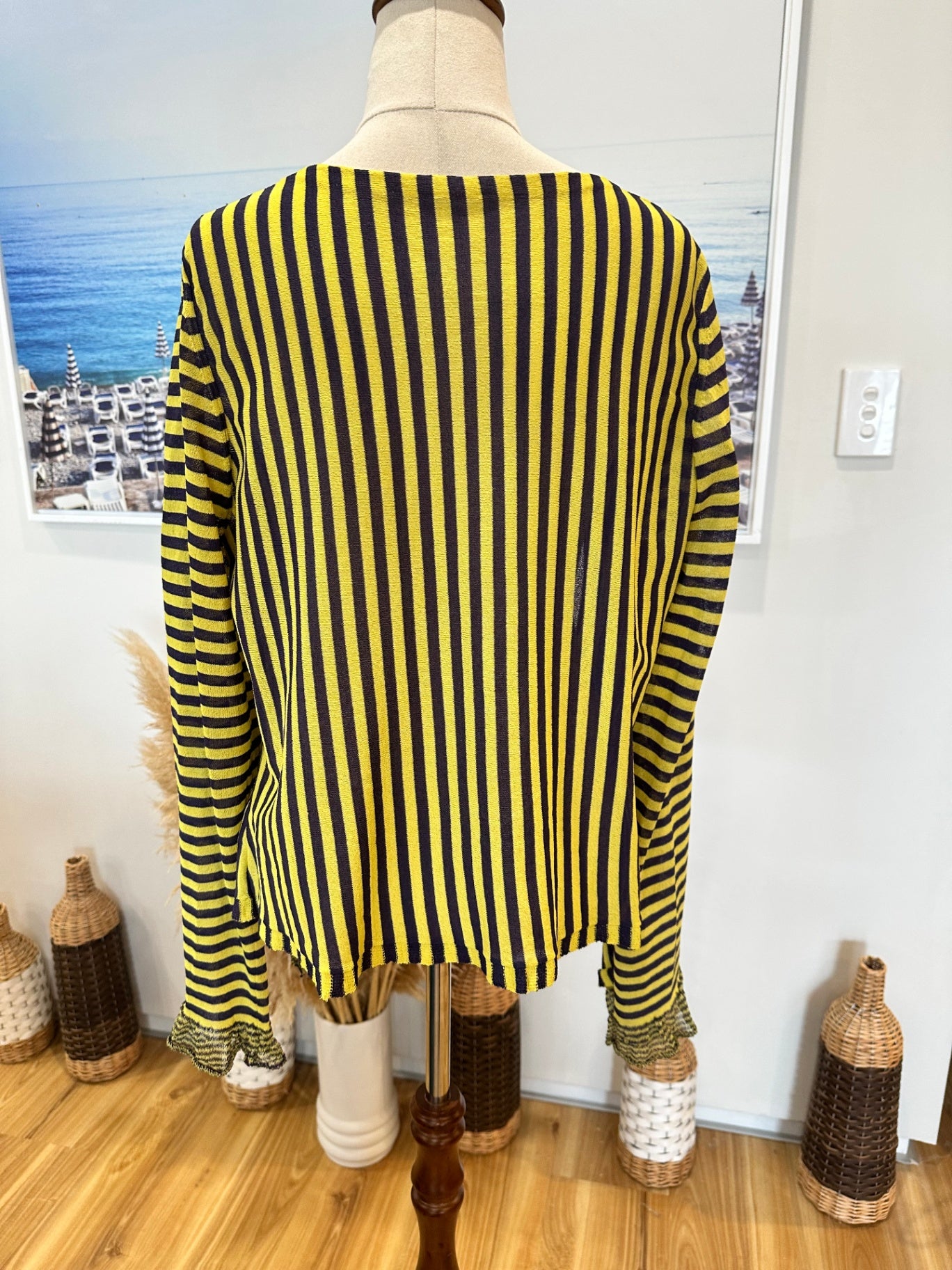 Striped Cardigan Medium / Large Yellow + Grey