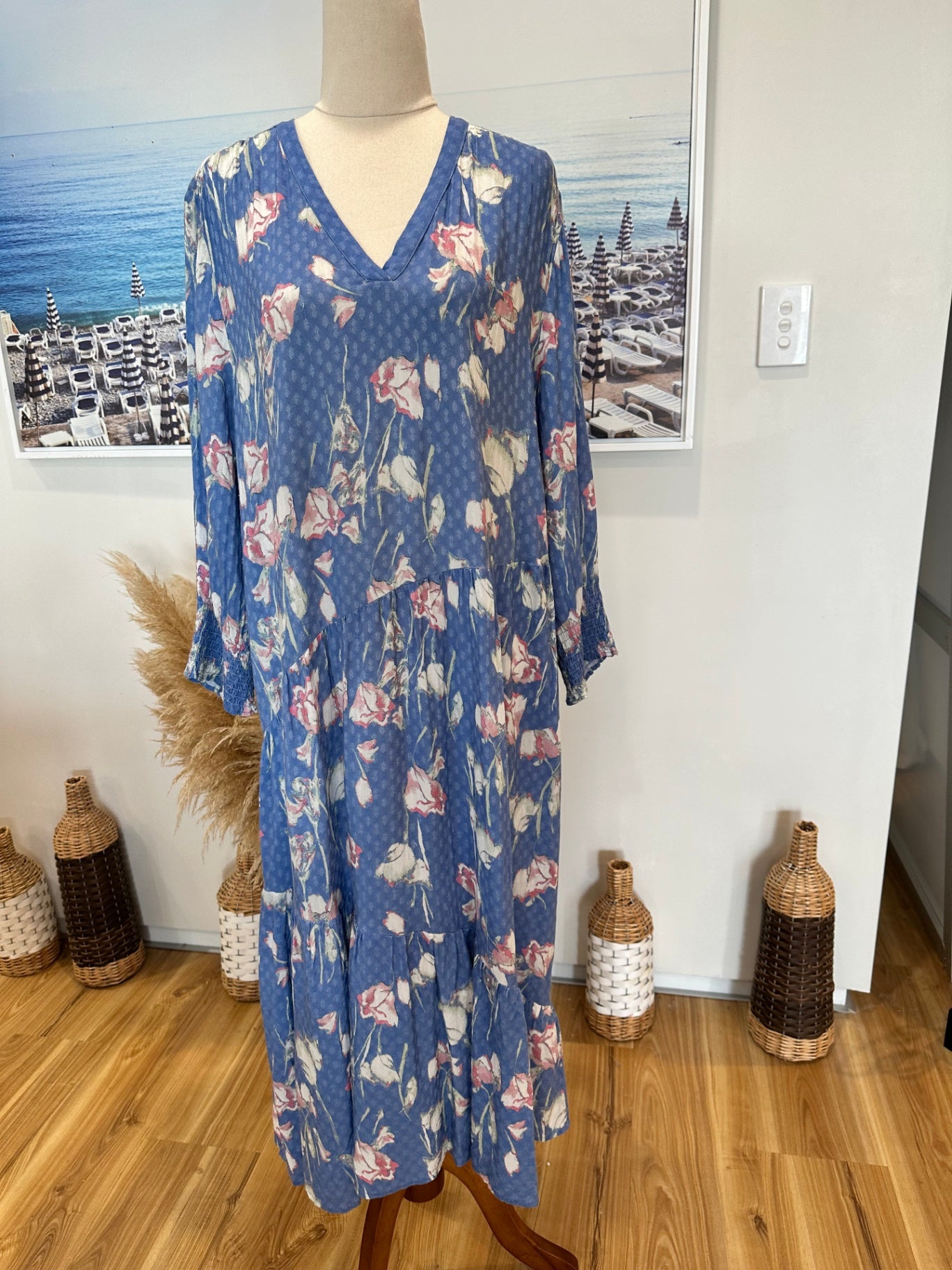 Newport - Bohemian Max Dress - Size 18 - Blue w Florals