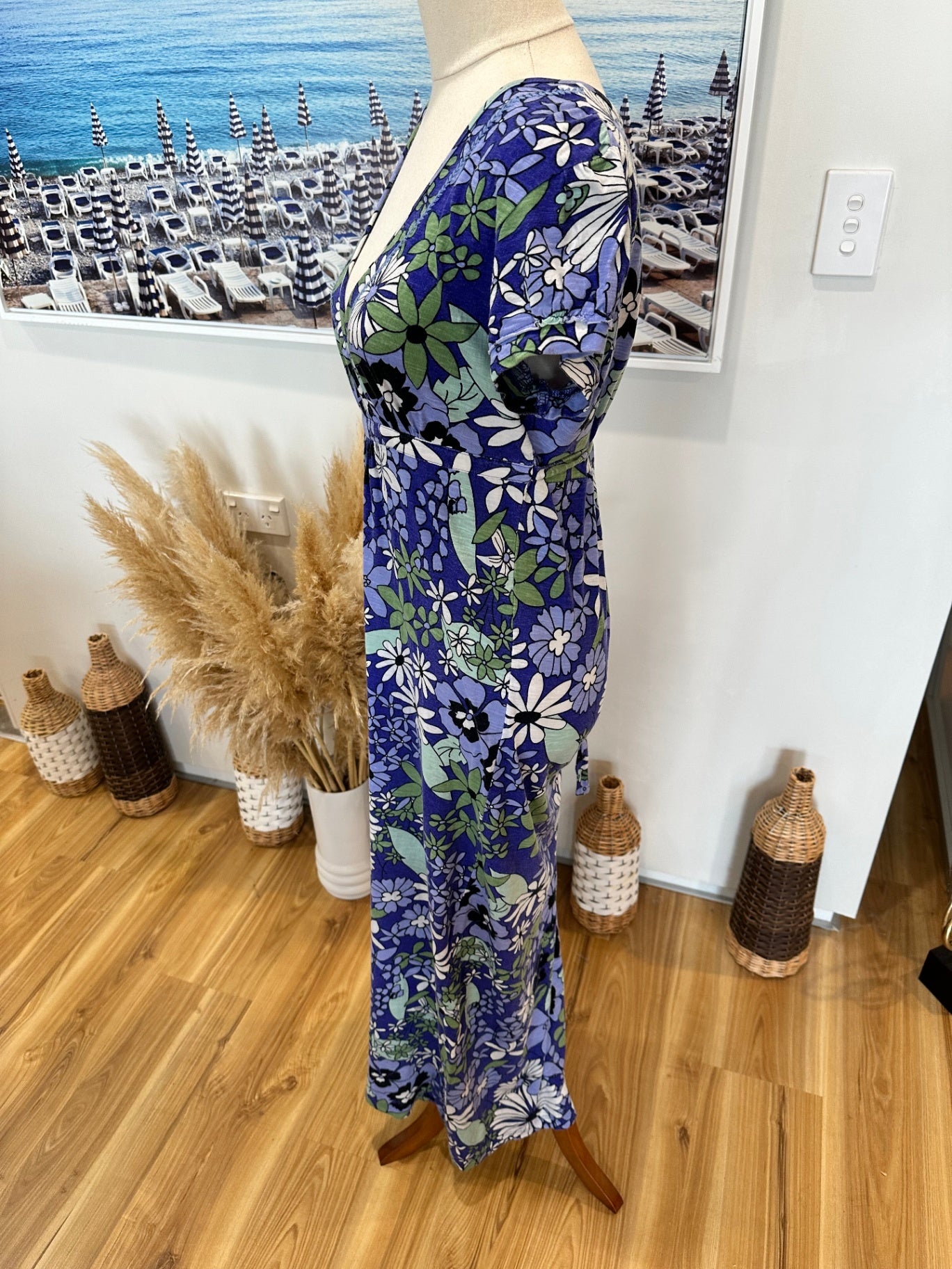 Faithful + True - Maxi Dress - Size 10 - Blue / Green Florals