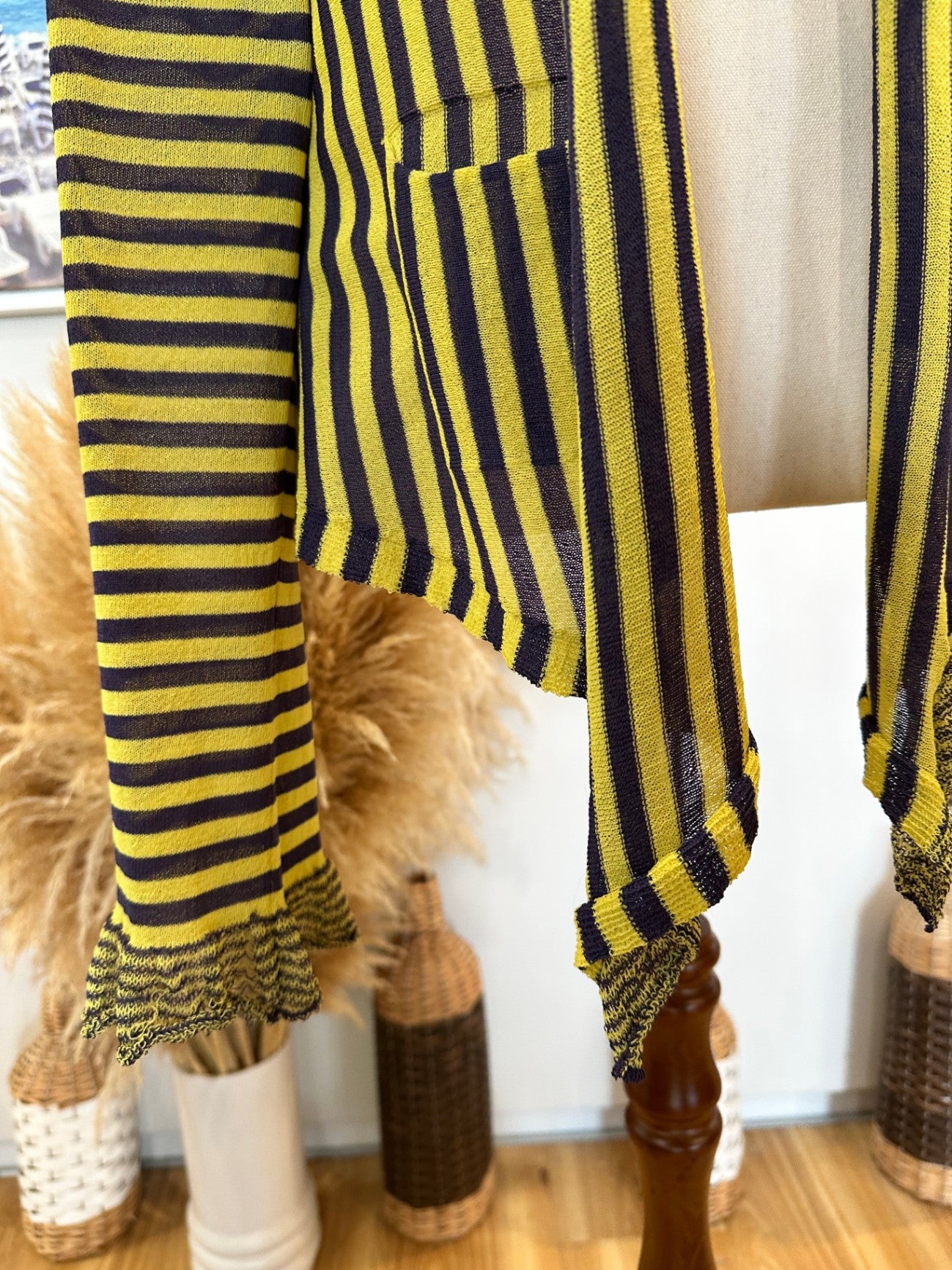 Striped Cardigan Medium / Large Yellow + Grey