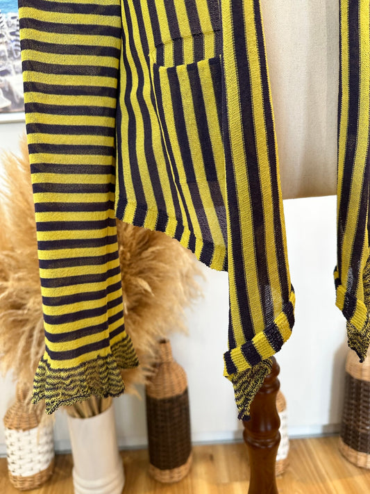 Striped Cardigan Medium / Large Yellow + Grey
