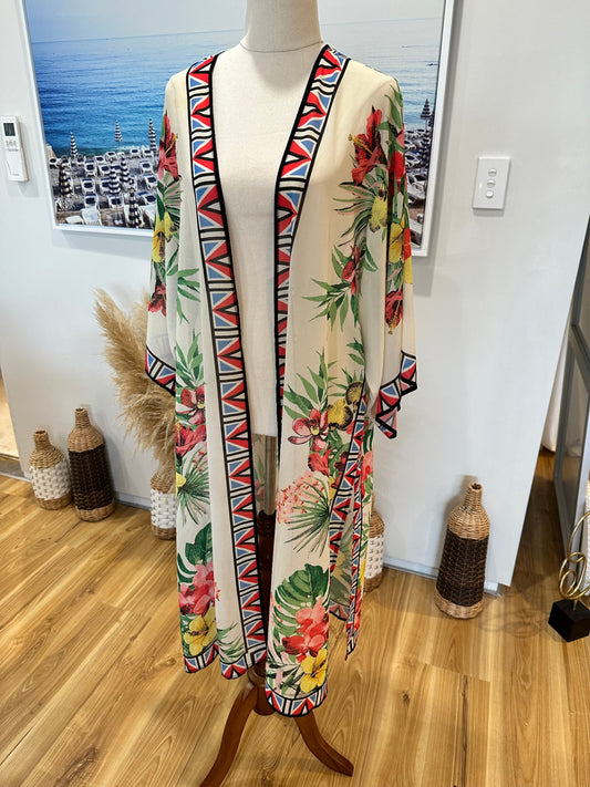 Flying Tomato - Kaftan - One Size - Beige with vibrant floral and geometric patterns