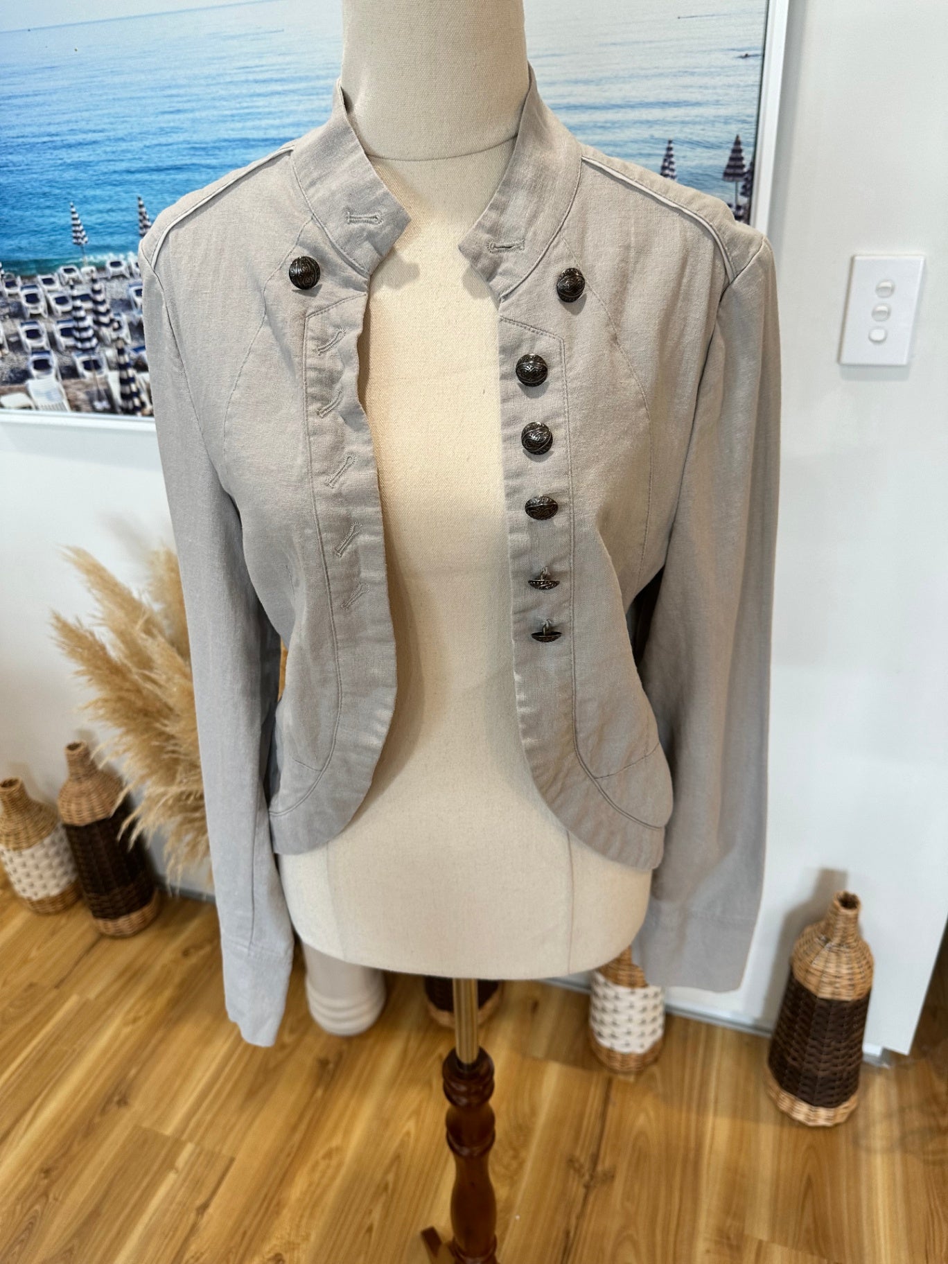 Emerge - Linen Blend Jacket - Size 12 - Beige