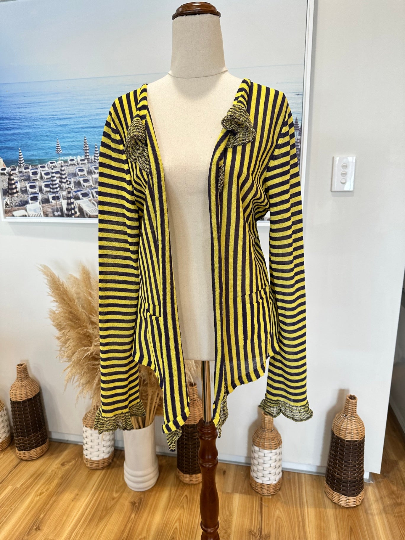 Striped Cardigan Medium / Large Yellow + Grey