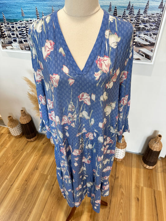 Newport - Bohemian Max Dress - Size 18 - Blue w Florals