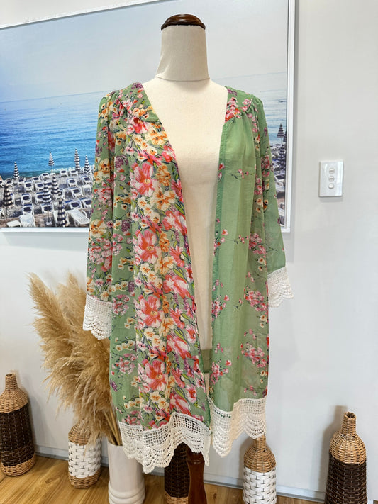 Kaftan / Kimono - One Size - Green / Cream