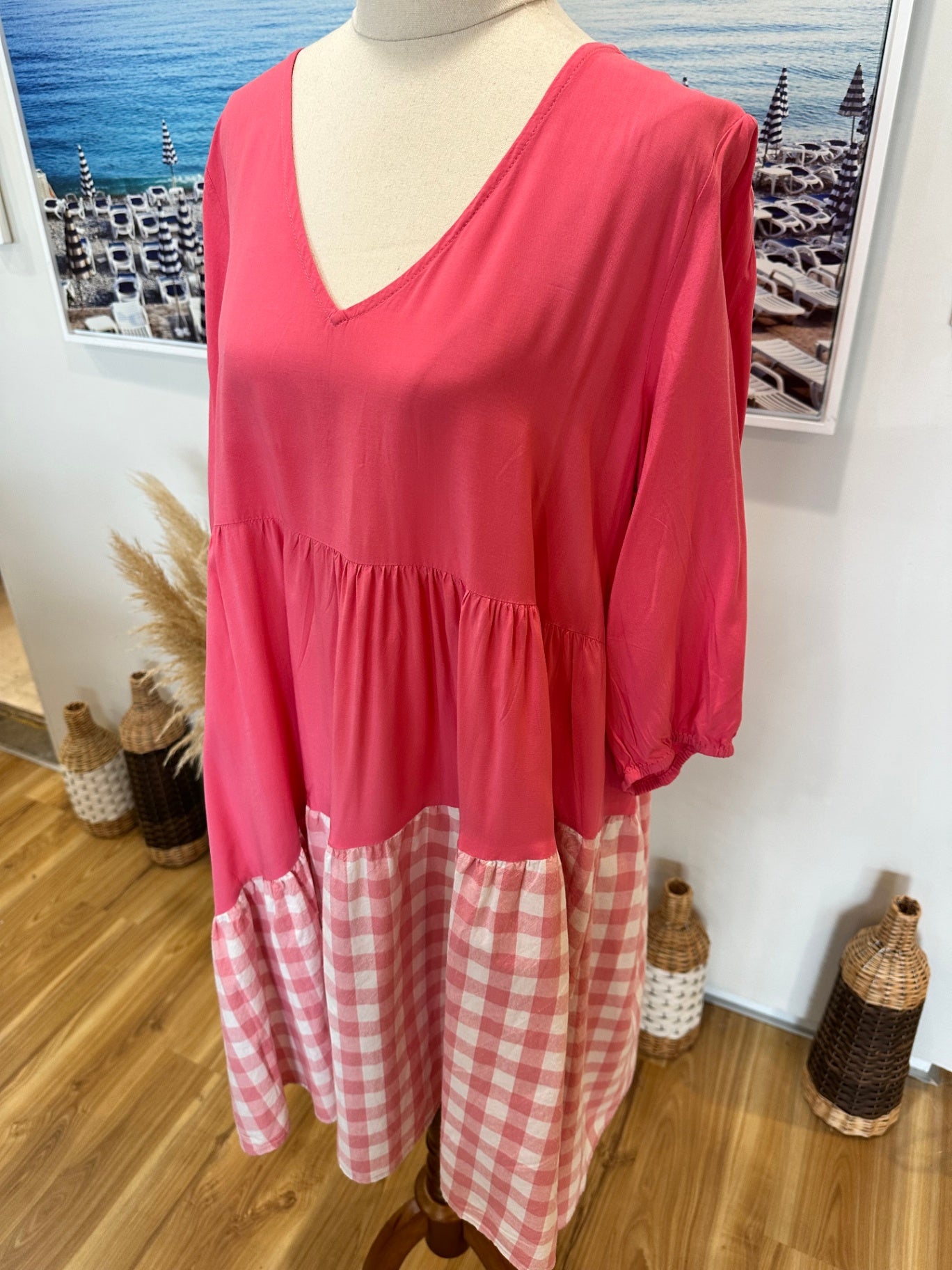 Silver Wishes Dress - Size 12 - Pink + Gingham