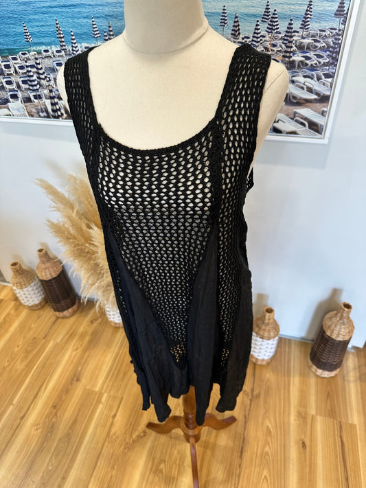 Dress with layered crochet and chiffon design - Medium / Large - Black - [New without tags]