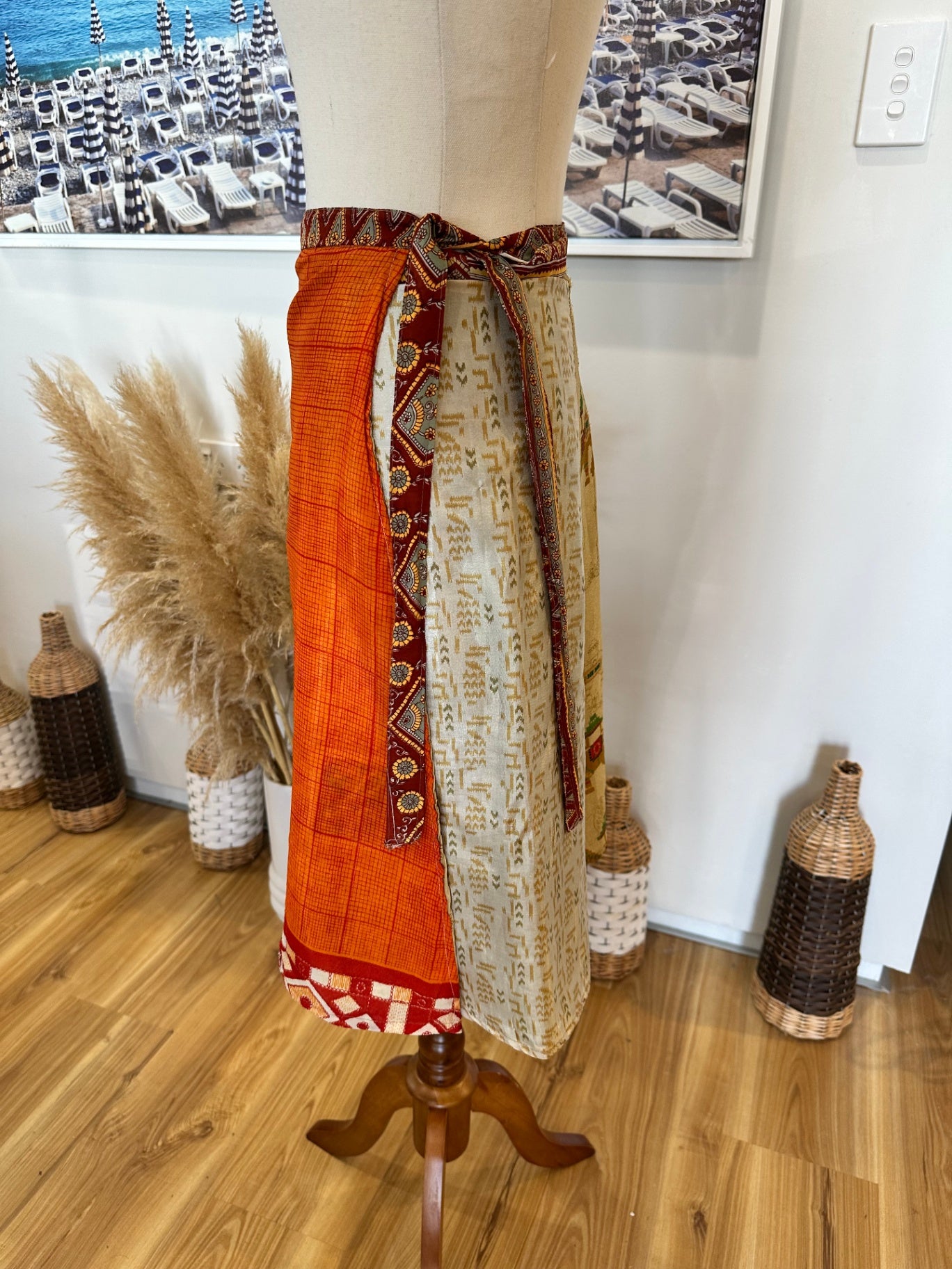 Sari Skirt - One Size - Orange and Multi-Colour