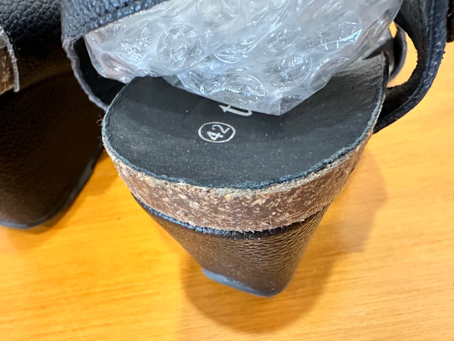 Taking Shape - Black Leather Wedge Sandals - Size EU 41