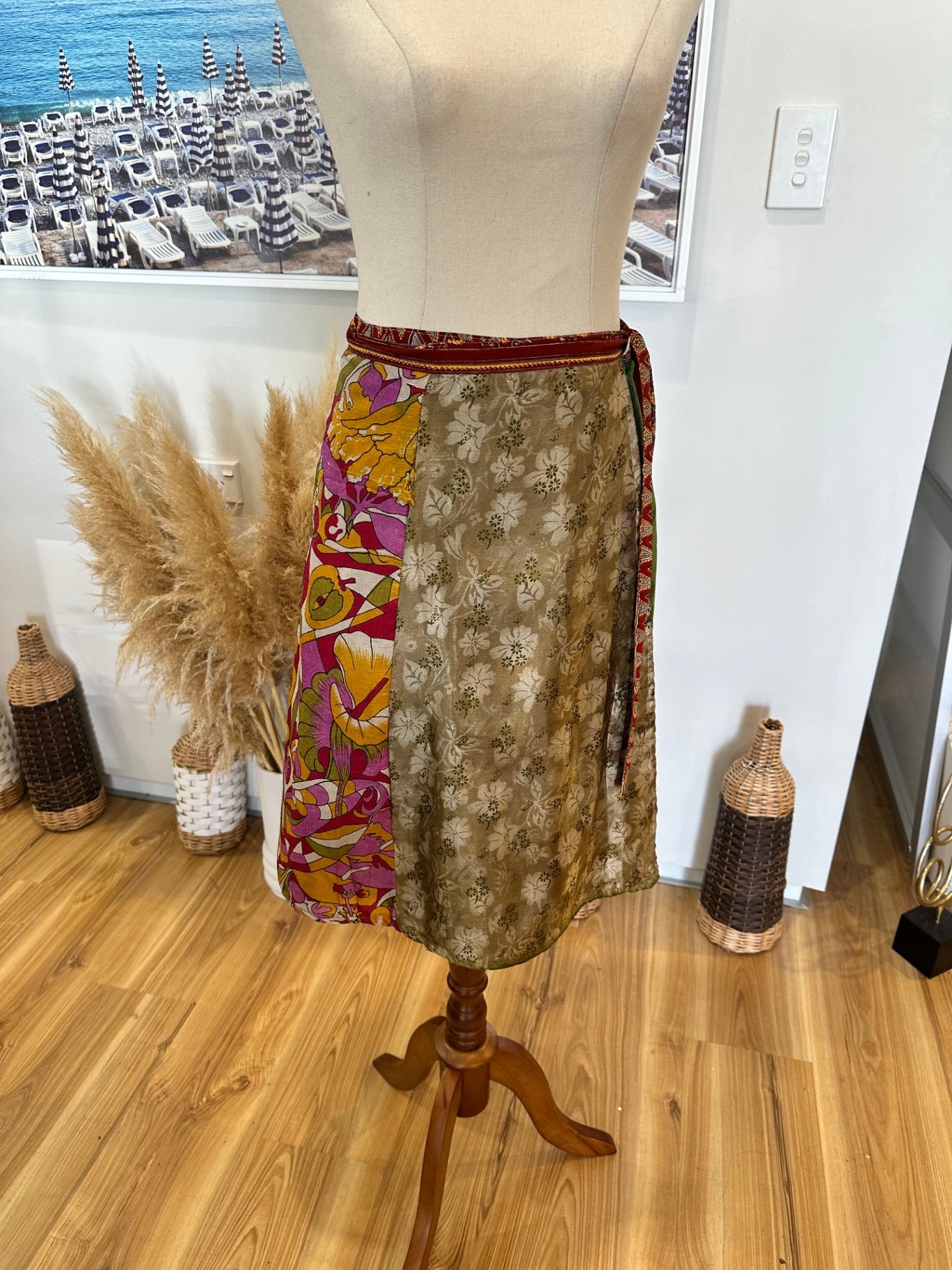 Sari Skirt - One Size - Orange and Multi-Colour