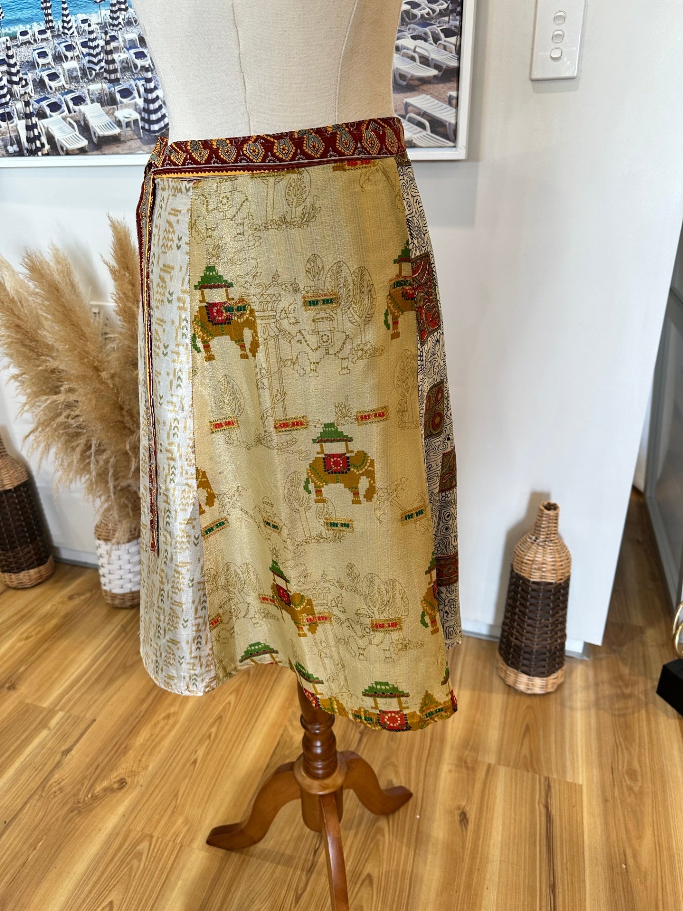 Sari Skirt - One Size - Orange and Multi-Colour