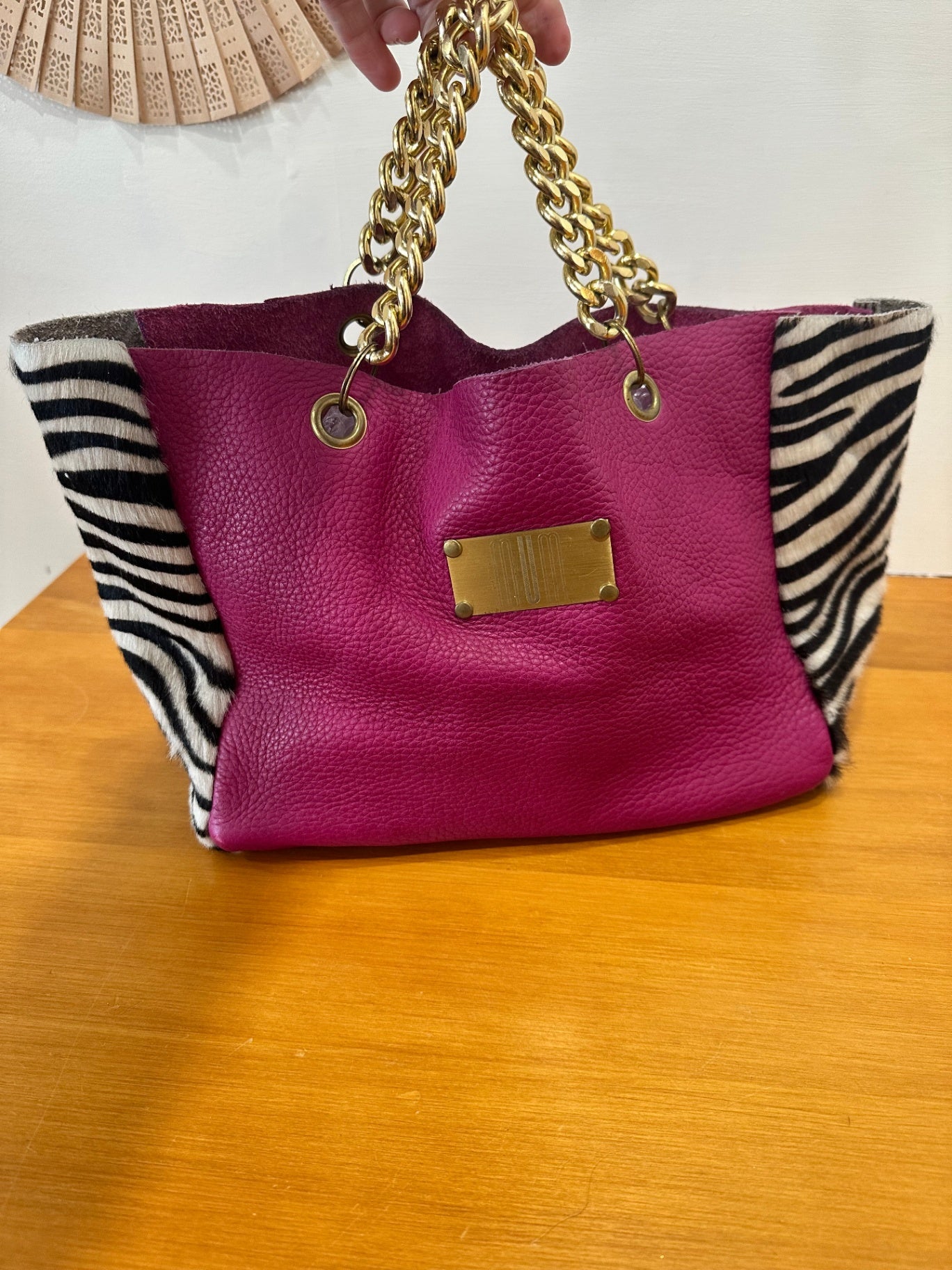 Leather Handbag - Pink w Zebra print