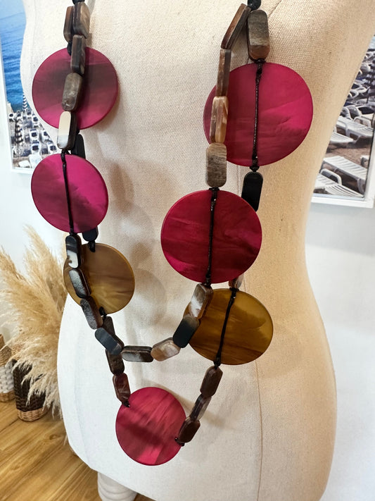 Chunky - Resin Style Necklace - Pink / Brown / Black